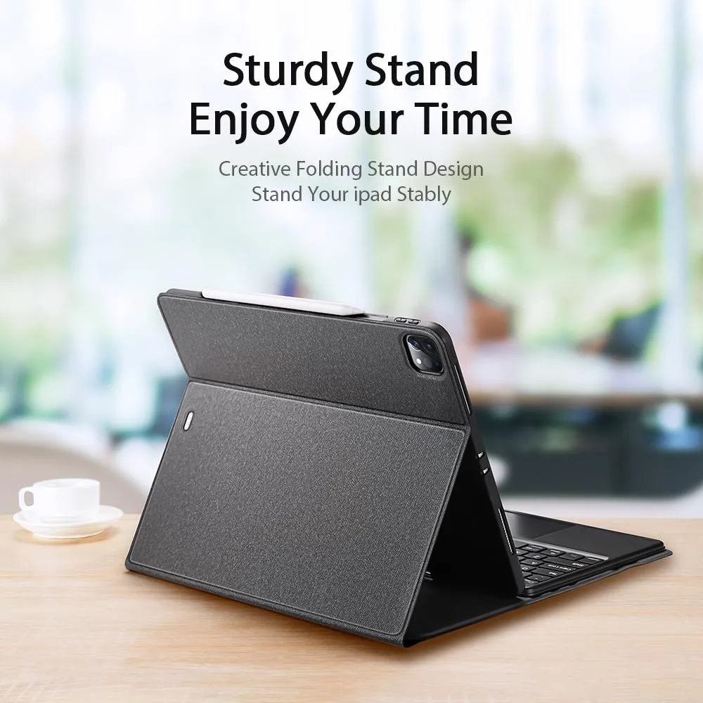 12.9 Ipad Pro Leather Case With Bluetooth Keyboard & Touchpad - Black