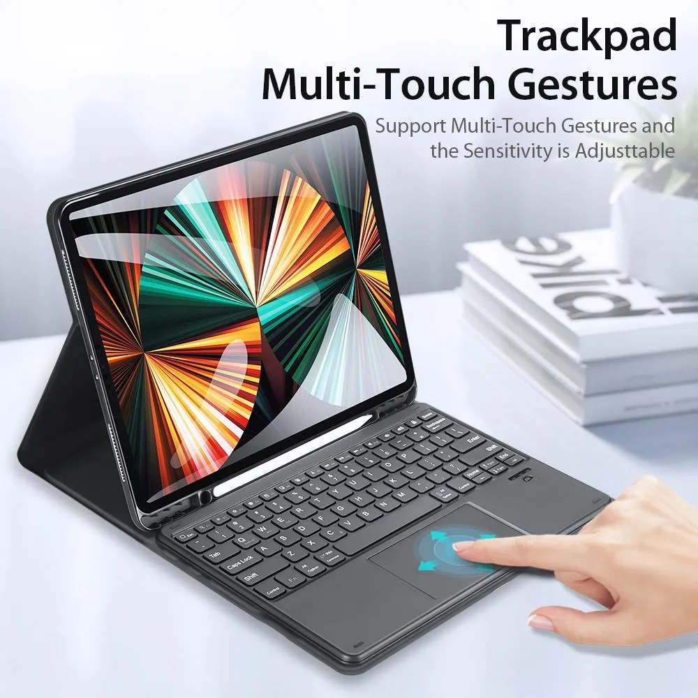 12.9 Ipad Pro Leather Case With Bluetooth Keyboard & Touchpad - Black