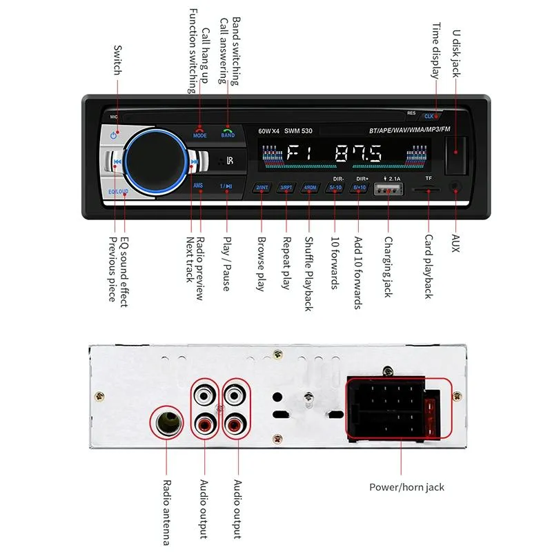 12V Car Dual Usb Charger Radio Receiver Mp3 Player Fm & Bluetooth Remote Control