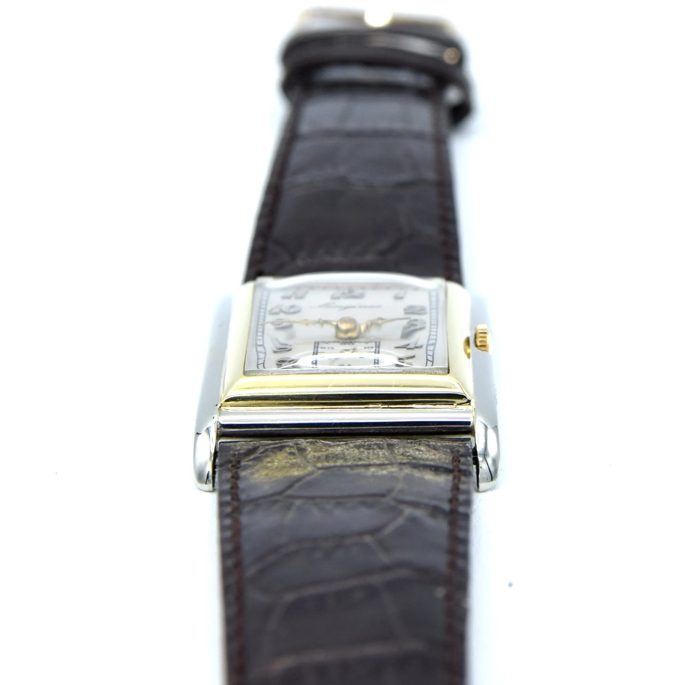 1928 Longines super rare and special Art Deco solid 18k two colour gold tank watch cal 8.28