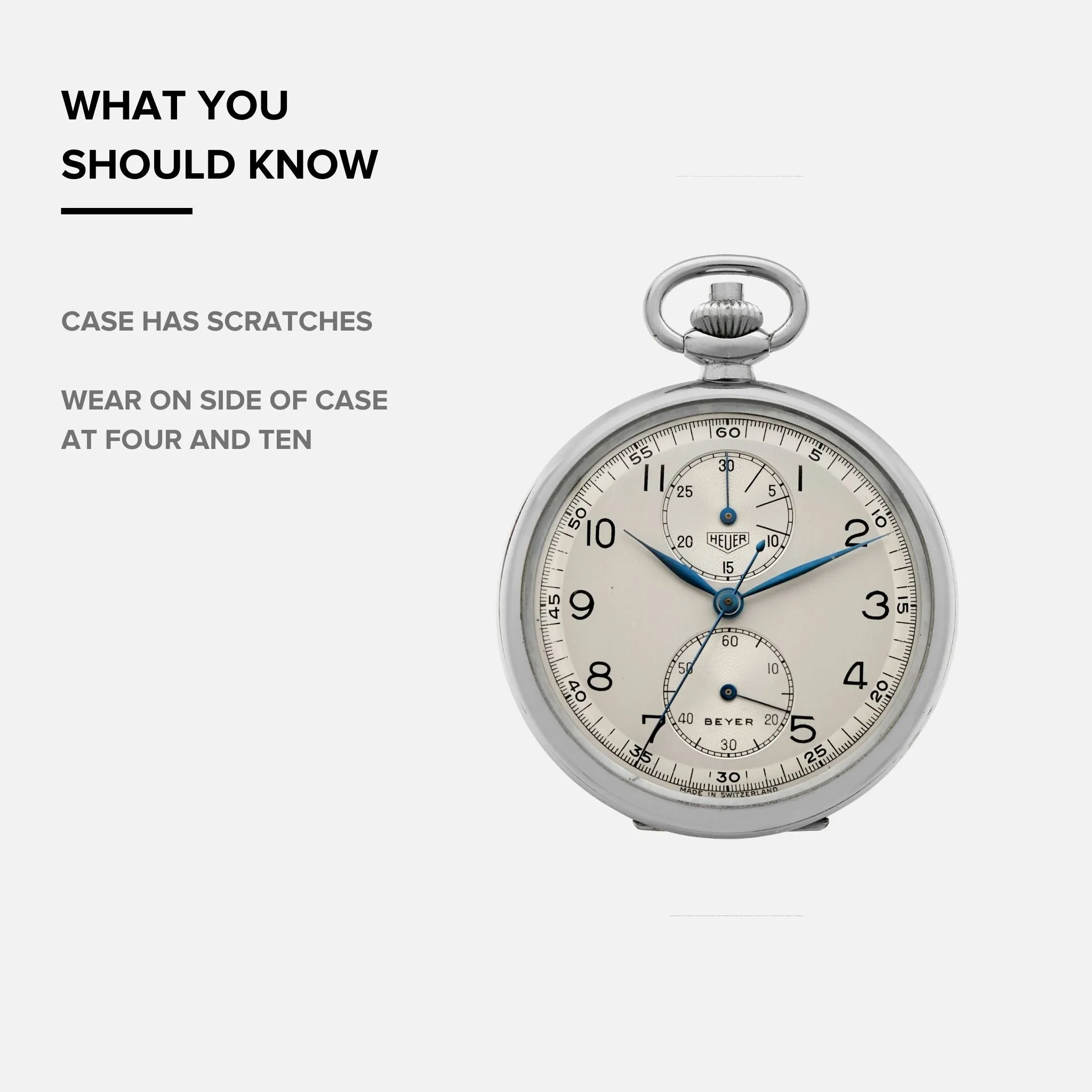 1940s Heuer Single-Button Chronograph Pocket Watch Retailed By Beyer