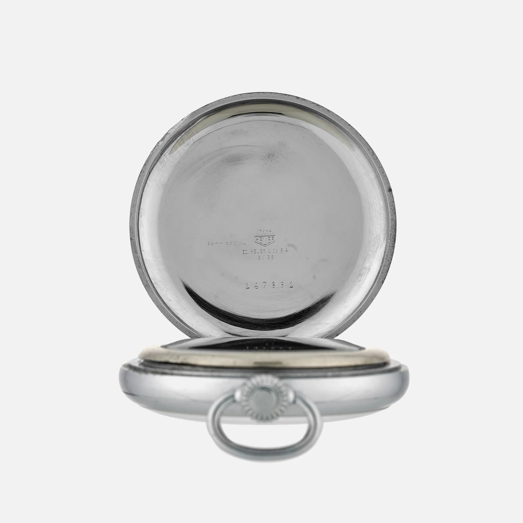 1940s Heuer Single-Button Chronograph Pocket Watch Retailed By Beyer