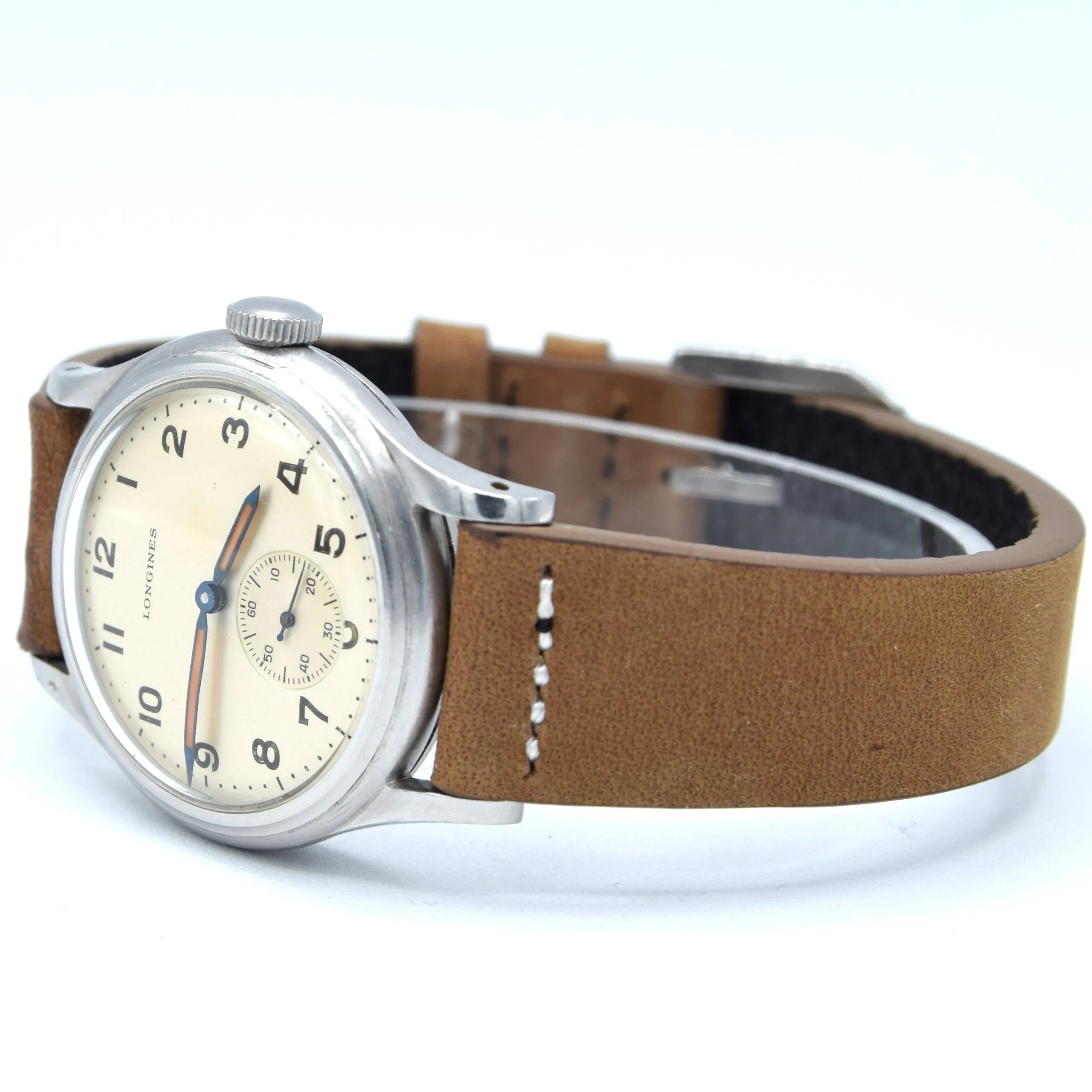 1944 WW2 Longines Manual Wind military style Wristwatch Model 63028 with Gorgeous Original Arabic Dial