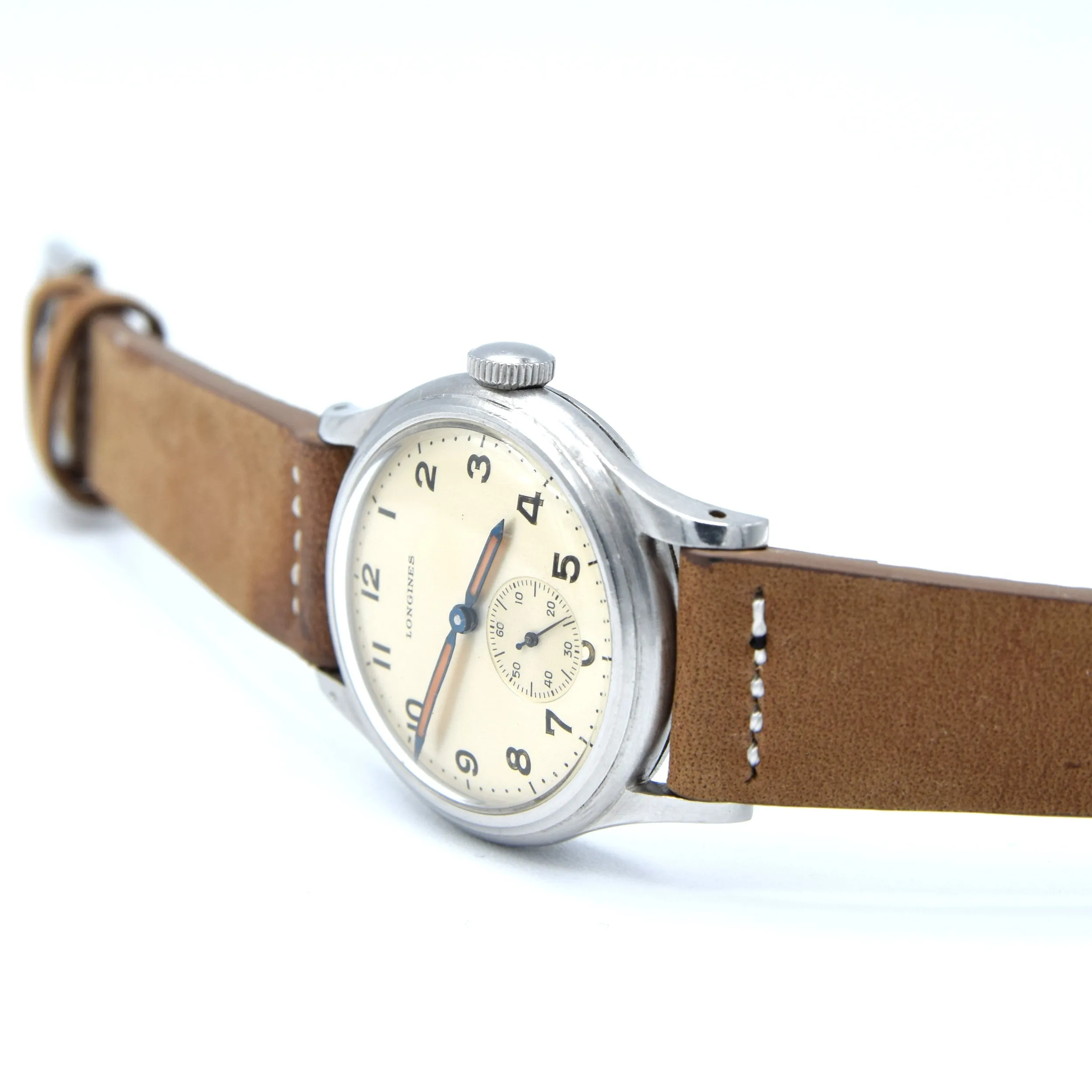 1944 WW2 Longines Manual Wind military style Wristwatch Model 63028 with Gorgeous Original Arabic Dial