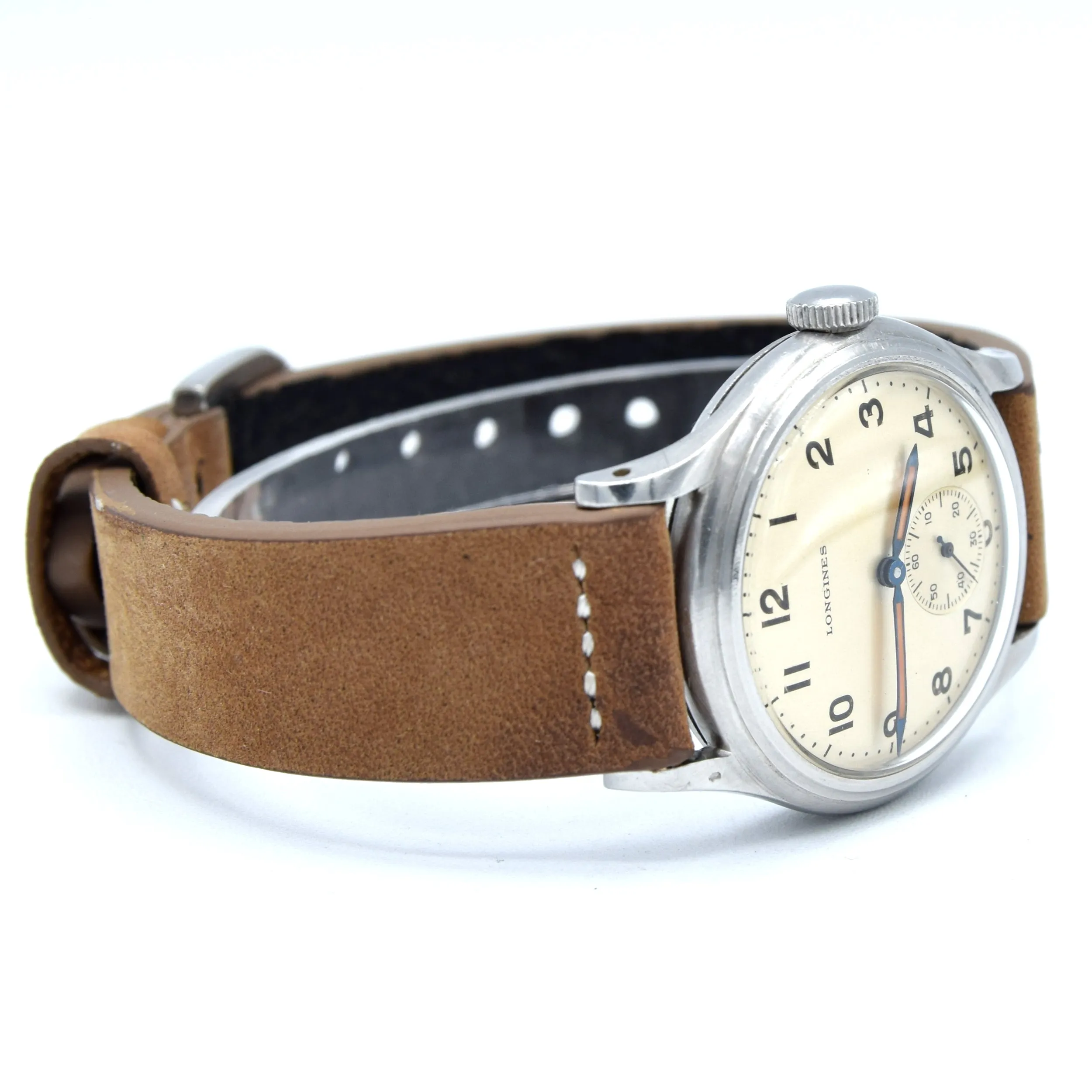 1944 WW2 Longines Manual Wind military style Wristwatch Model 63028 with Gorgeous Original Arabic Dial