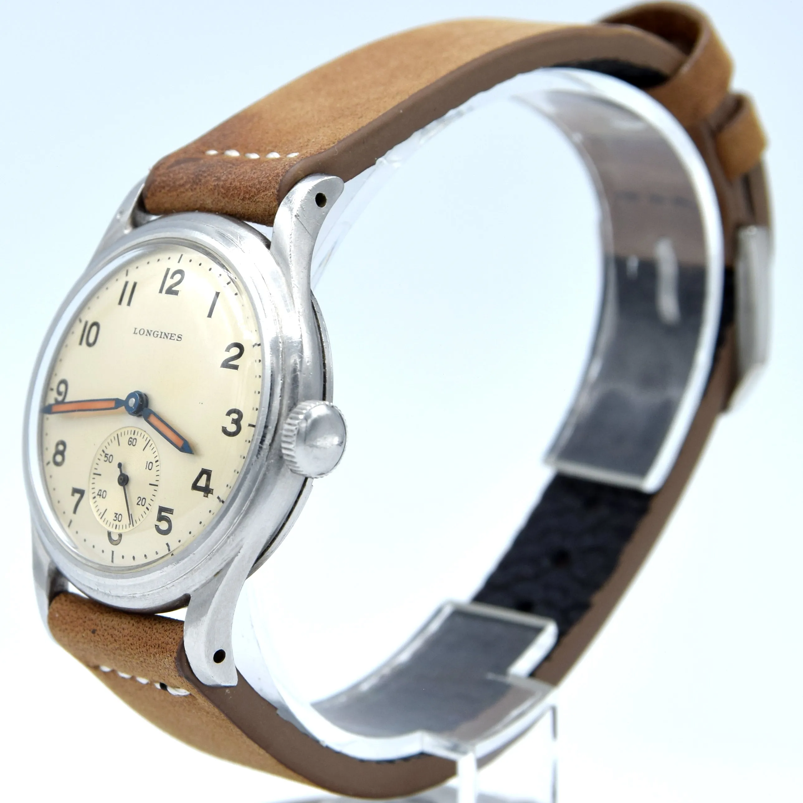 1944 WW2 Longines Manual Wind military style Wristwatch Model 63028 with Gorgeous Original Arabic Dial