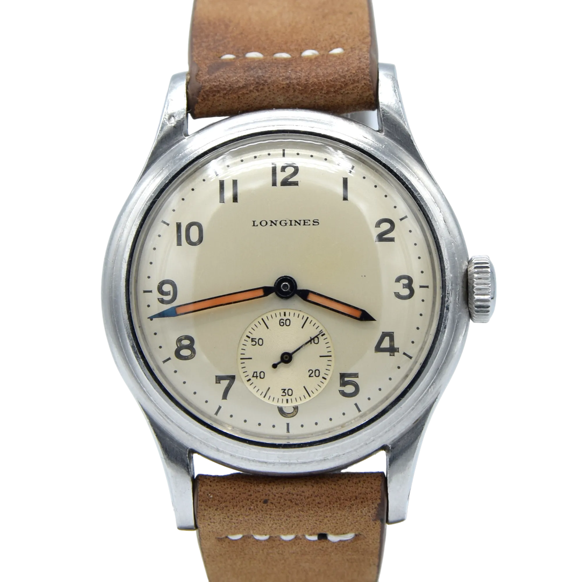 1944 WW2 Longines Manual Wind military style Wristwatch Model 63028 with Gorgeous Original Arabic Dial