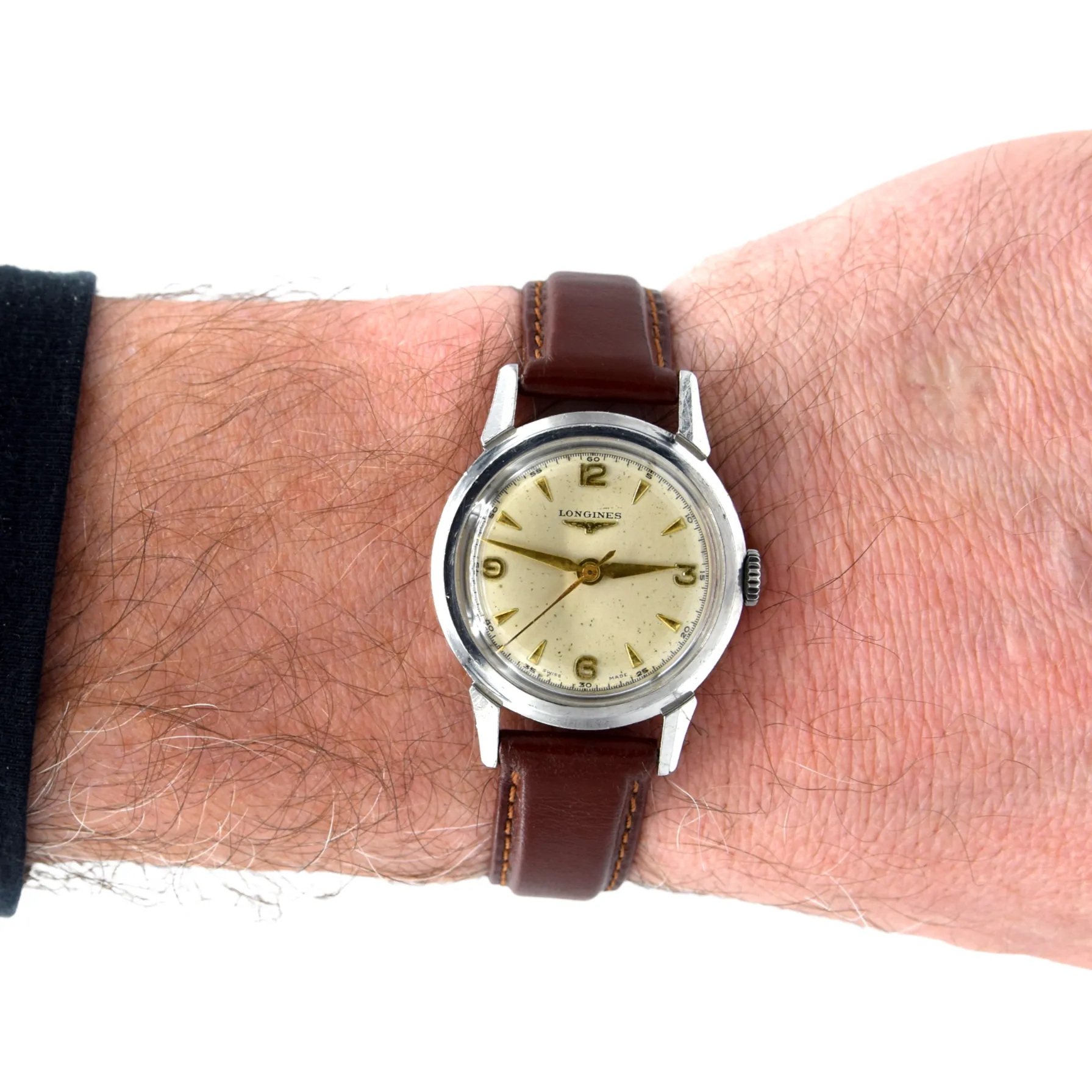 1951 Longines Manual Wind Wristwatch Model 6244 with Gorgeous Original Dial Cal 23zs