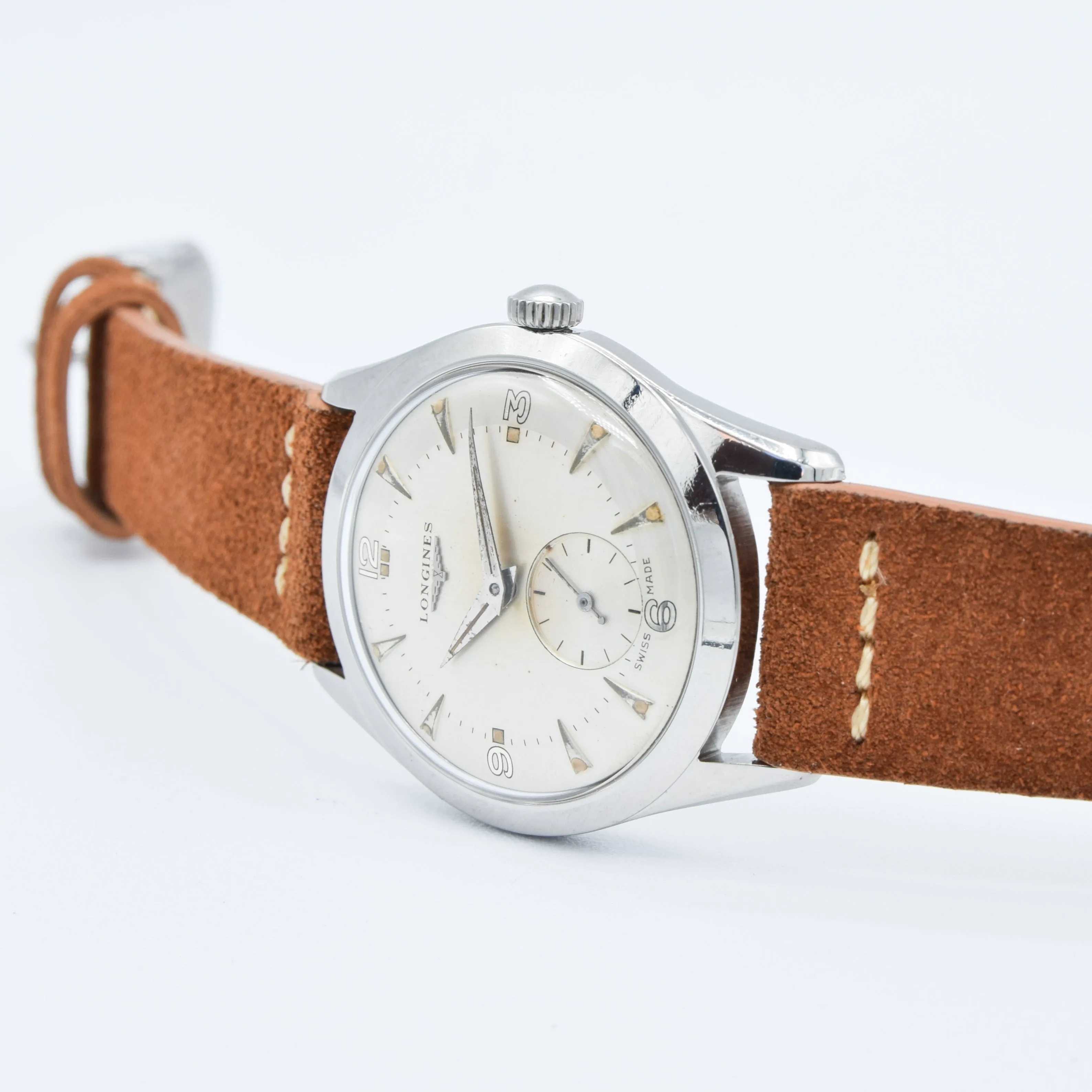 1953 Longines Manual Wind Wristwatch Model 6402 with Gorgeous Original Two Tone Dial Cal 23z
