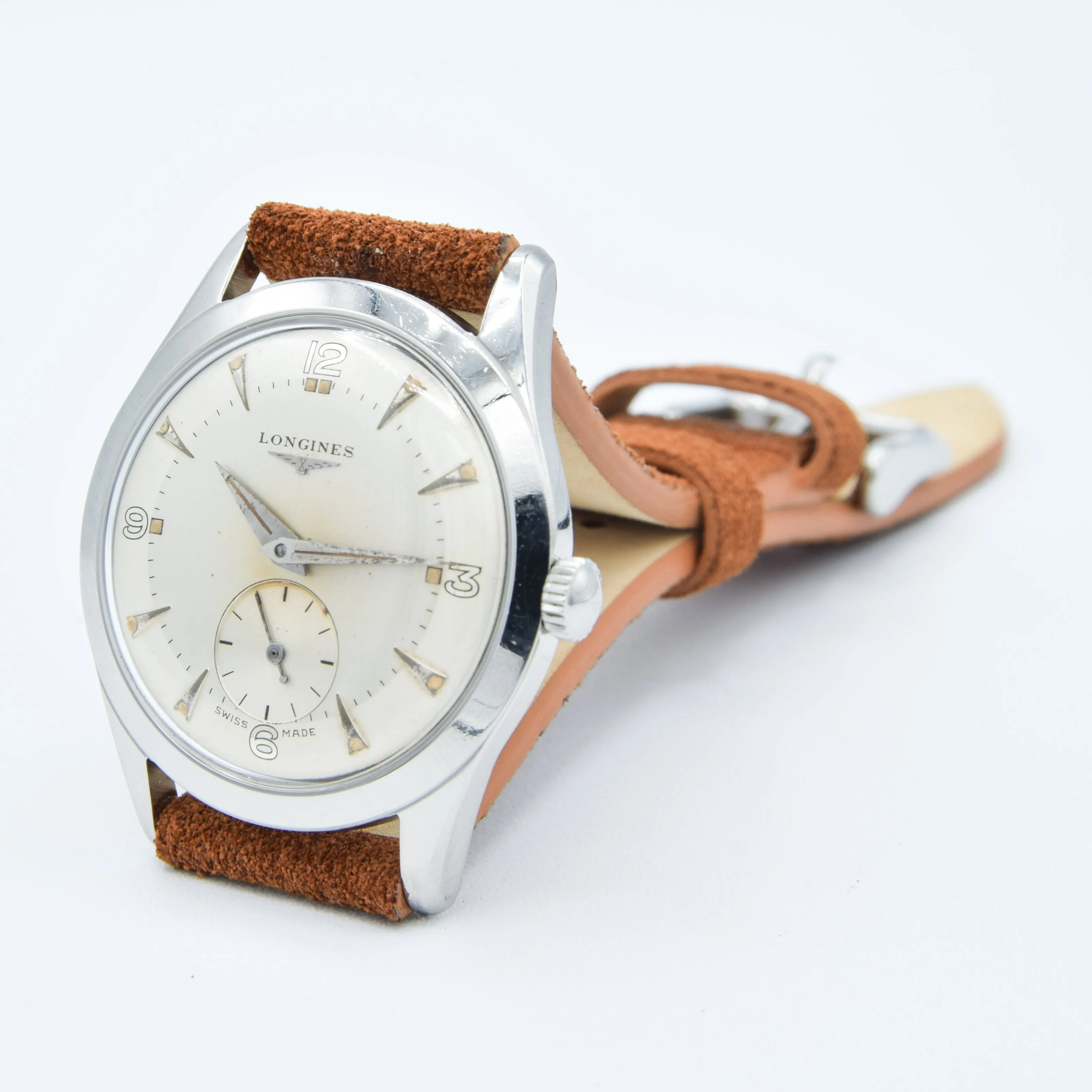 1953 Longines Manual Wind Wristwatch Model 6402 with Gorgeous Original Two Tone Dial Cal 23z