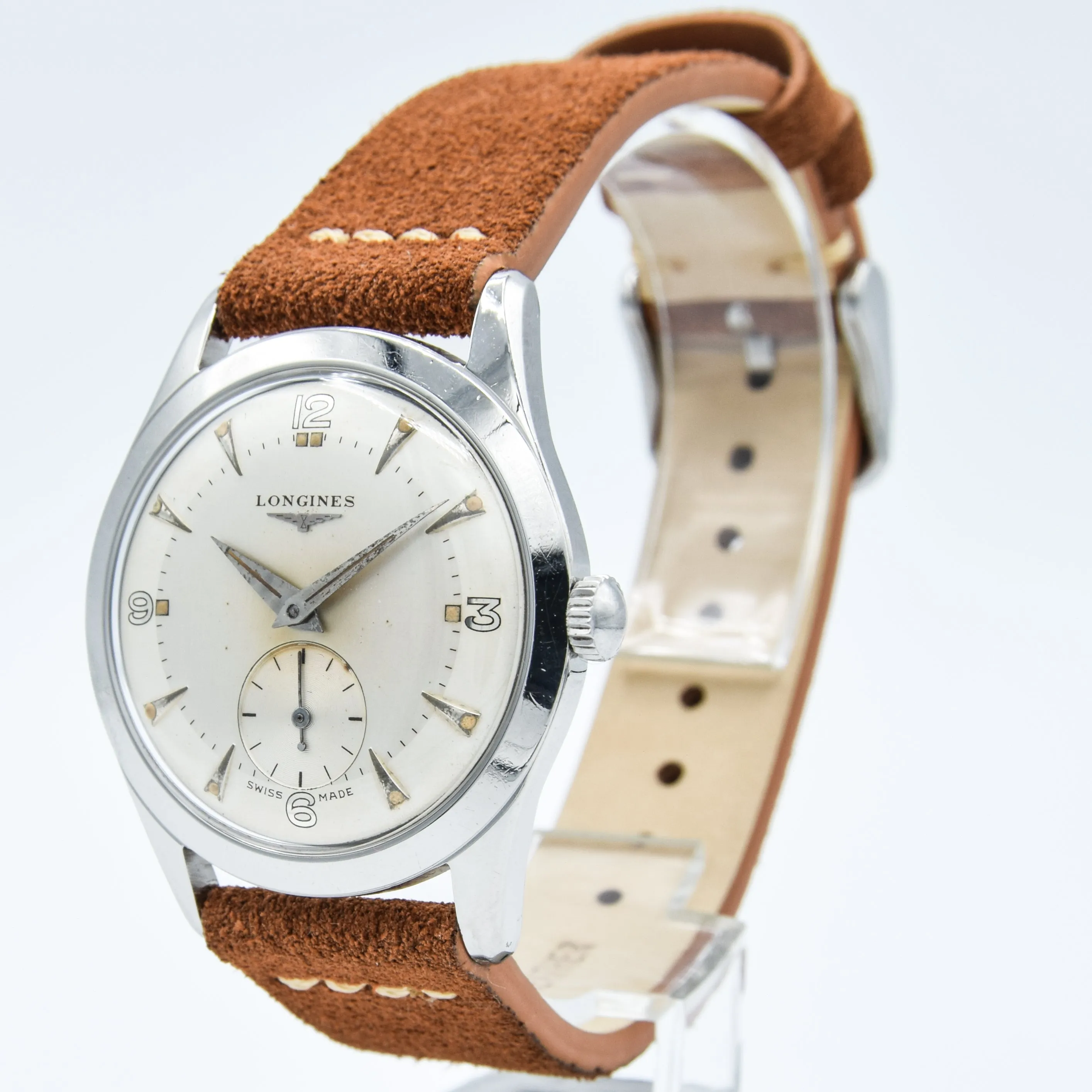 1953 Longines Manual Wind Wristwatch Model 6402 with Gorgeous Original Two Tone Dial Cal 23z