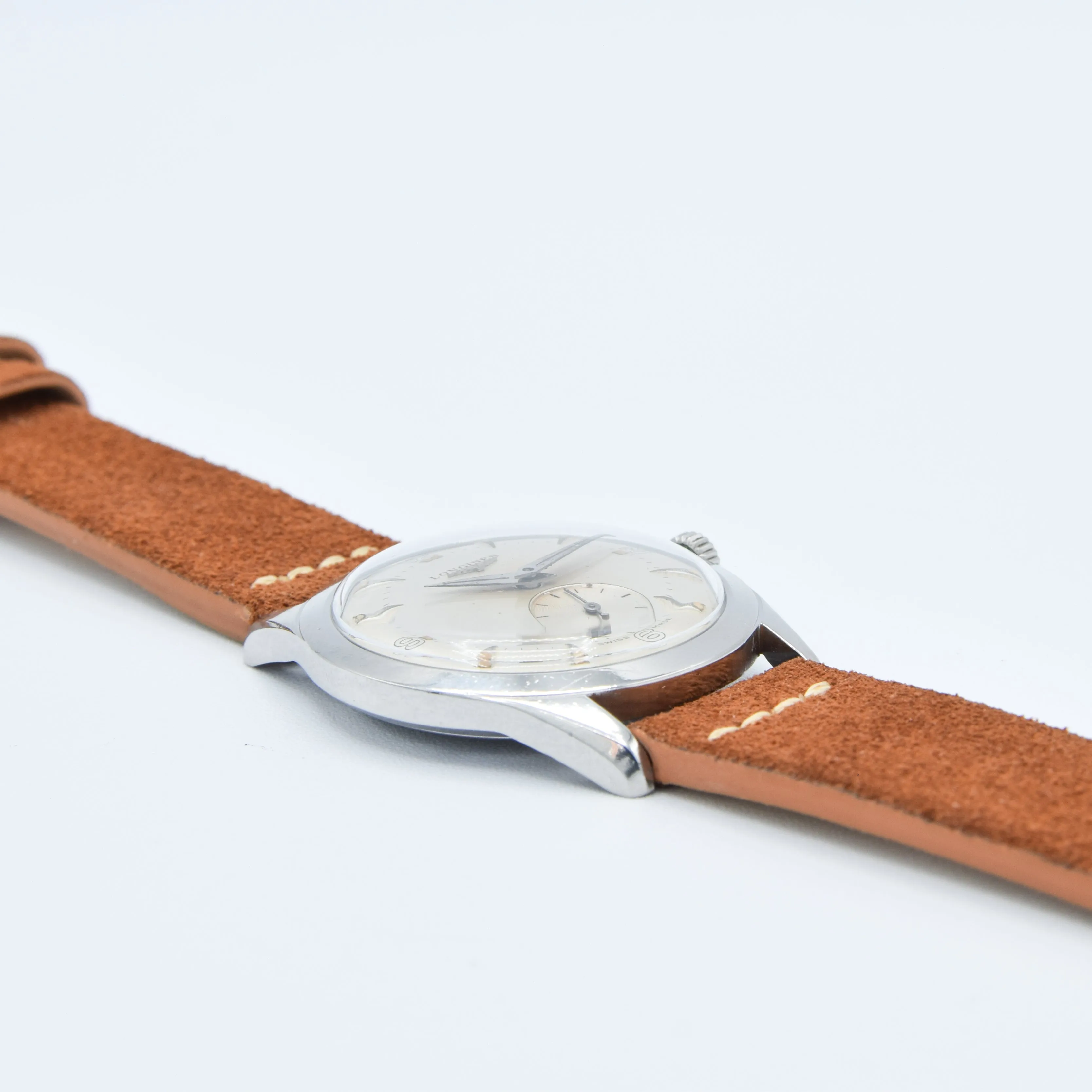 1953 Longines Manual Wind Wristwatch Model 6402 with Gorgeous Original Two Tone Dial Cal 23z