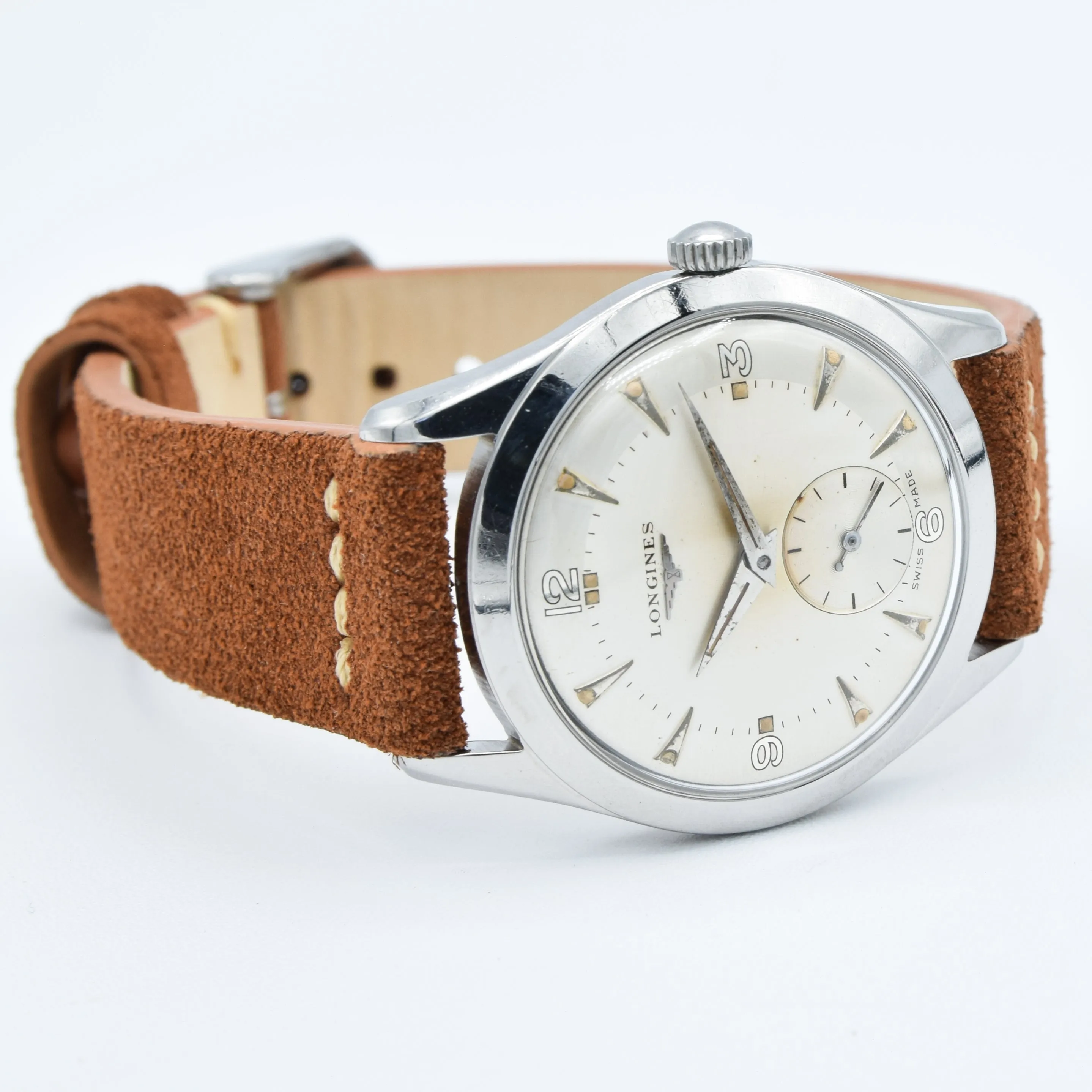 1953 Longines Manual Wind Wristwatch Model 6402 with Gorgeous Original Two Tone Dial Cal 23z