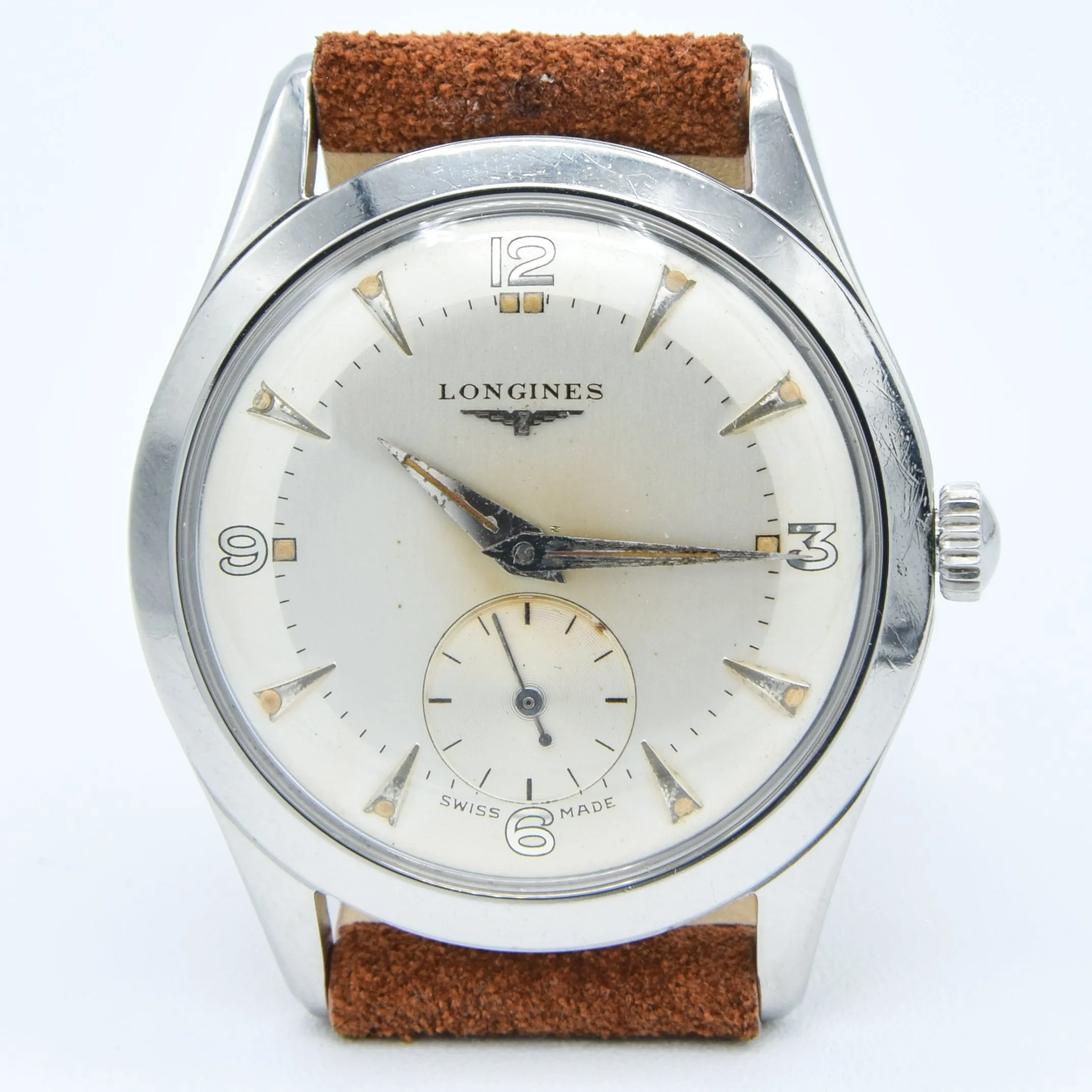 1953 Longines Manual Wind Wristwatch Model 6402 with Gorgeous Original Two Tone Dial Cal 23z