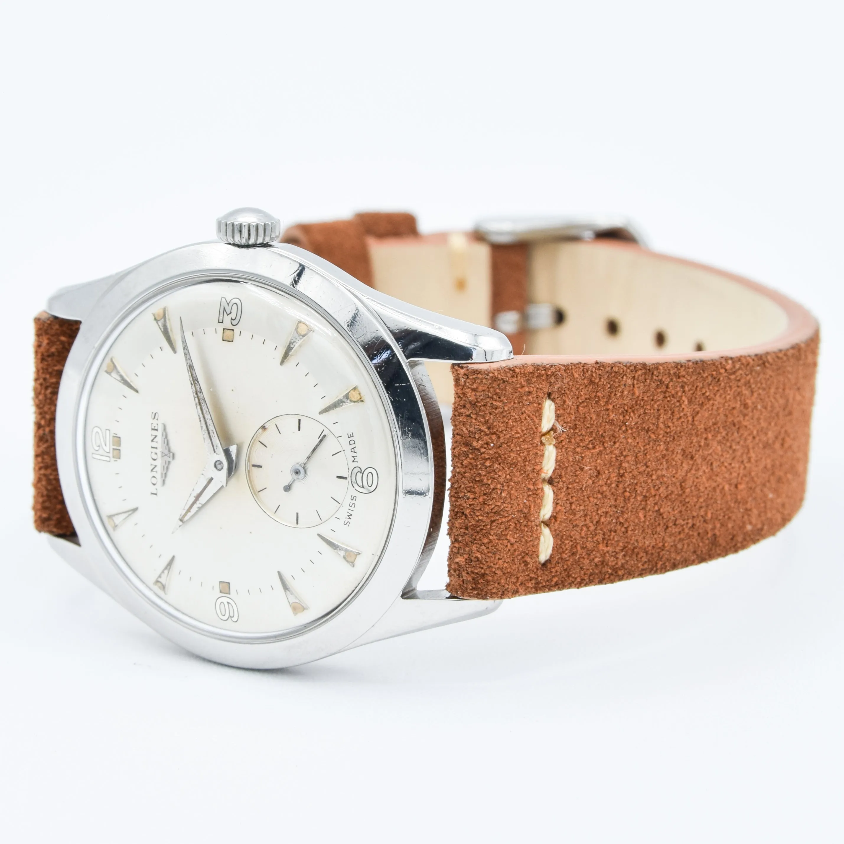 1953 Longines Manual Wind Wristwatch Model 6402 with Gorgeous Original Two Tone Dial Cal 23z