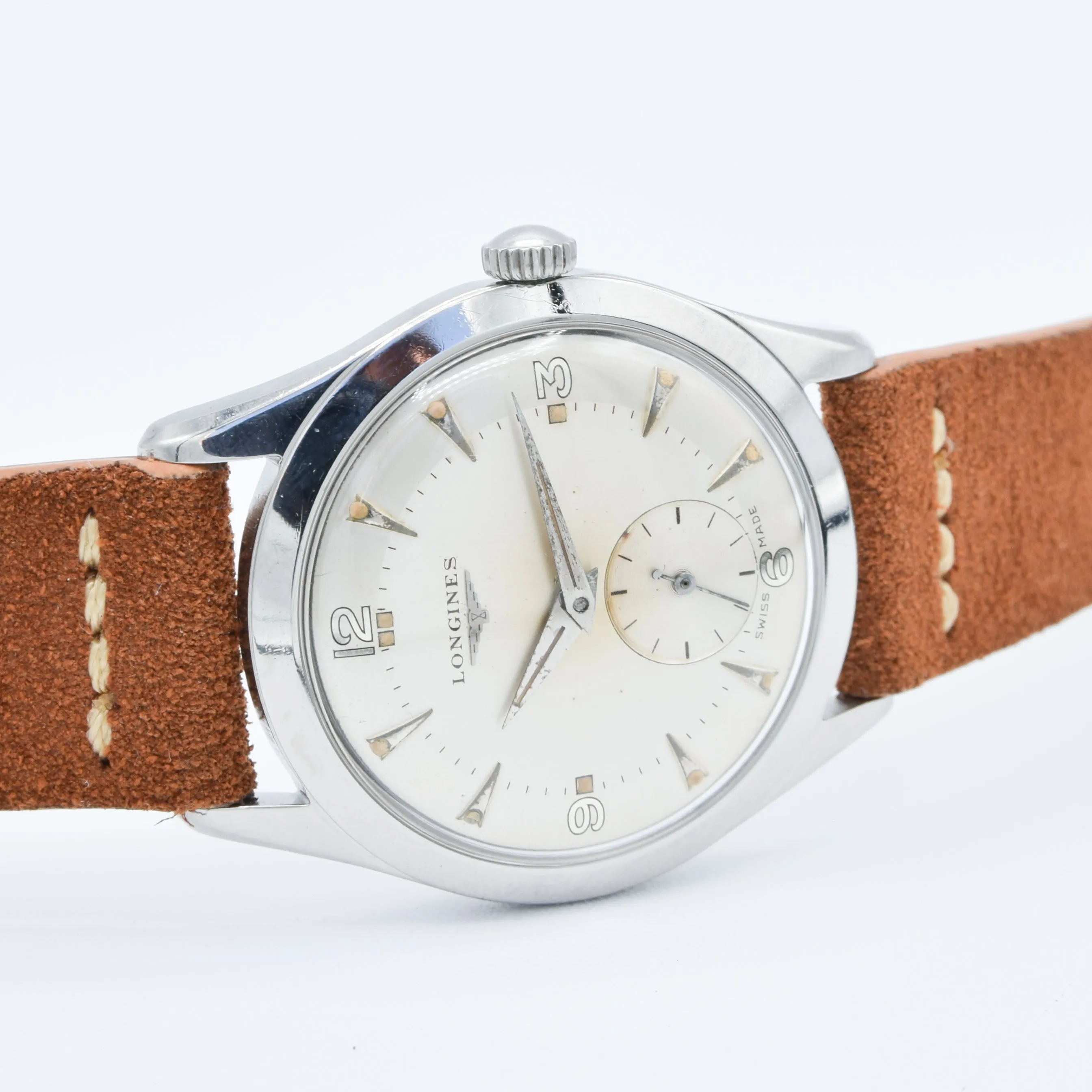 1953 Longines Manual Wind Wristwatch Model 6402 with Gorgeous Original Two Tone Dial Cal 23z