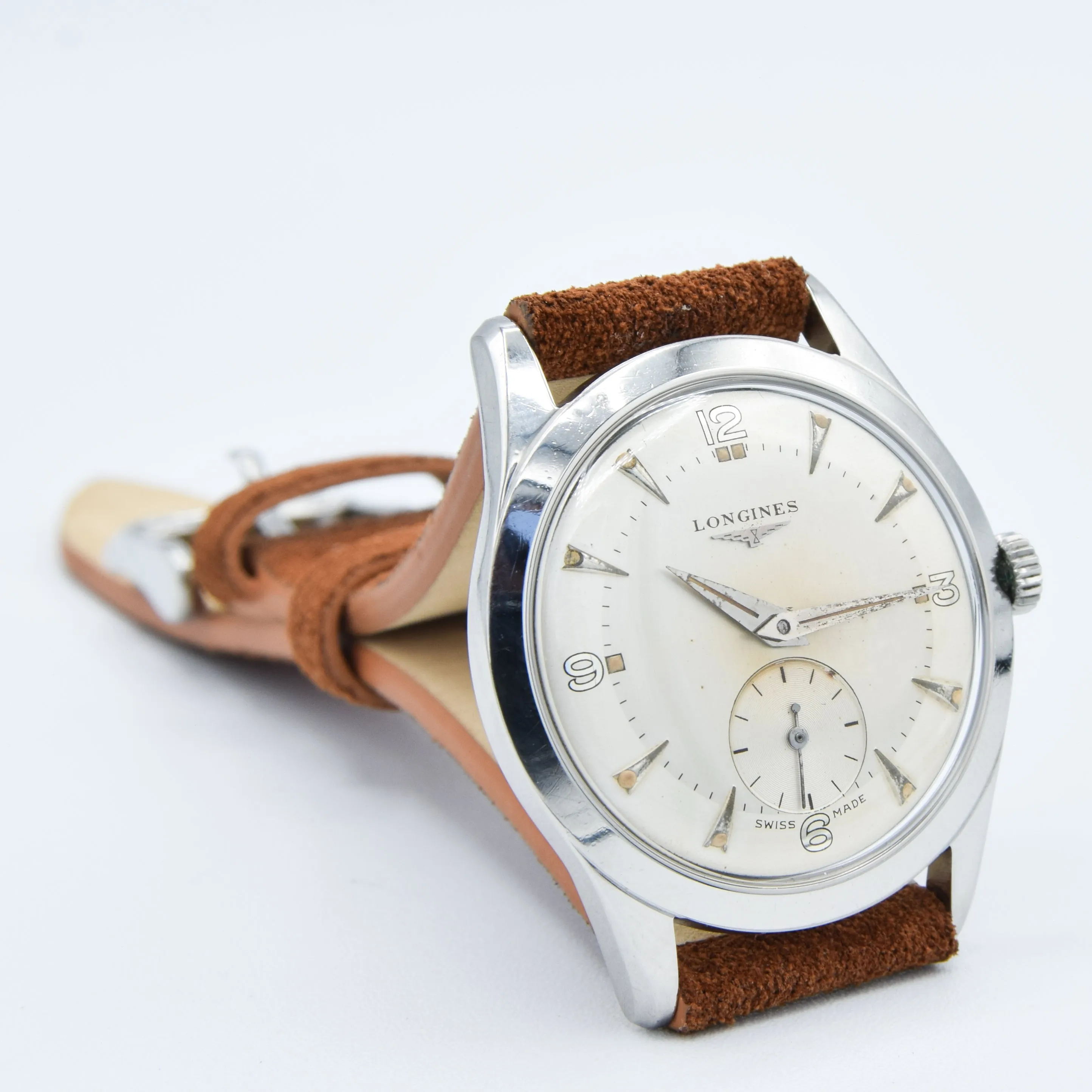 1953 Longines Manual Wind Wristwatch Model 6402 with Gorgeous Original Two Tone Dial Cal 23z