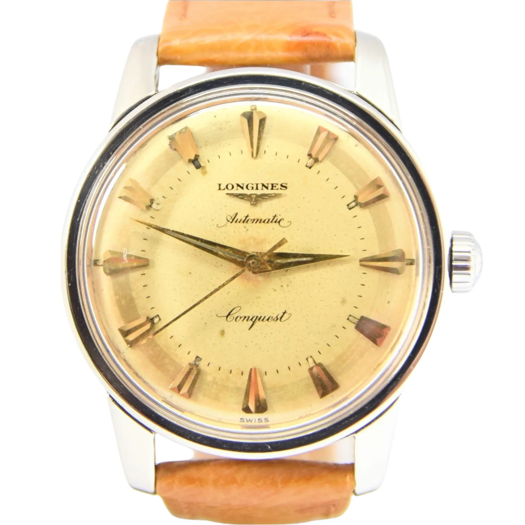 1957 Stunning Longines Conquest with Two Tone Dial Model 9000 in Stainless Steel