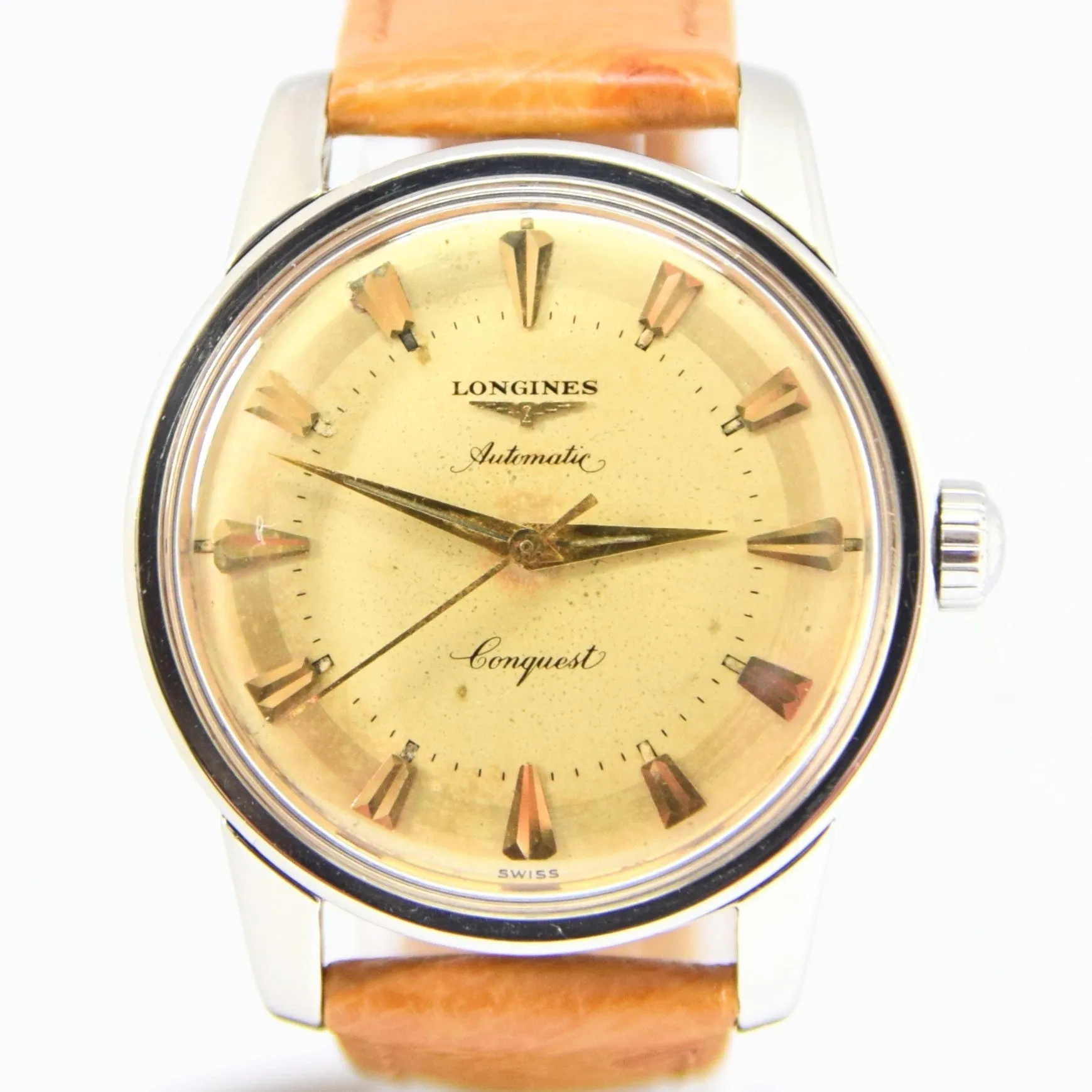 1957 Stunning Longines Conquest with Two Tone Dial Model 9000 in Stainless Steel