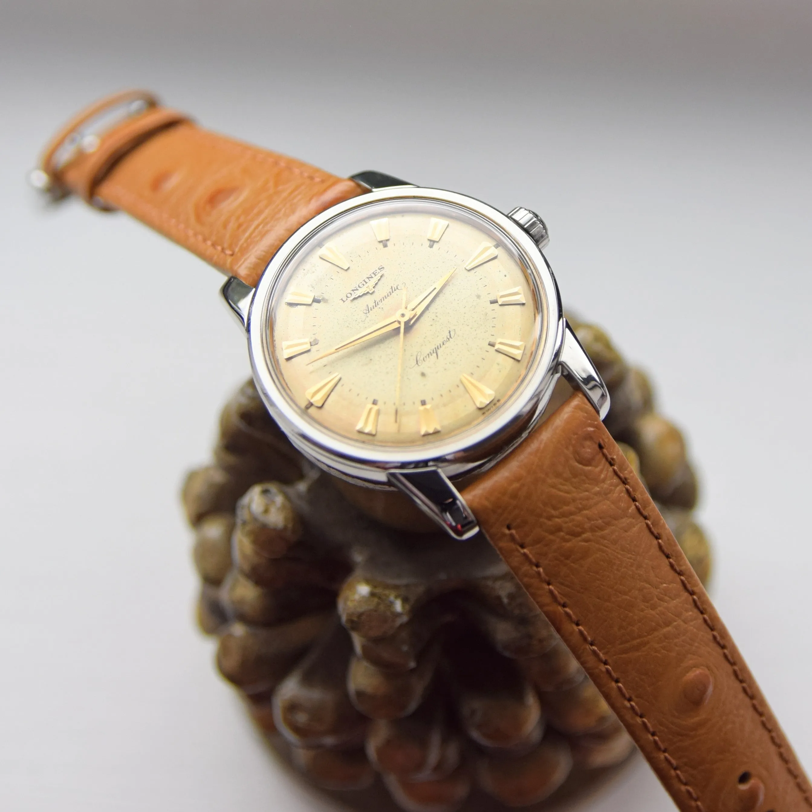1957 Stunning Longines Conquest with Two Tone Dial Model 9000 in Stainless Steel