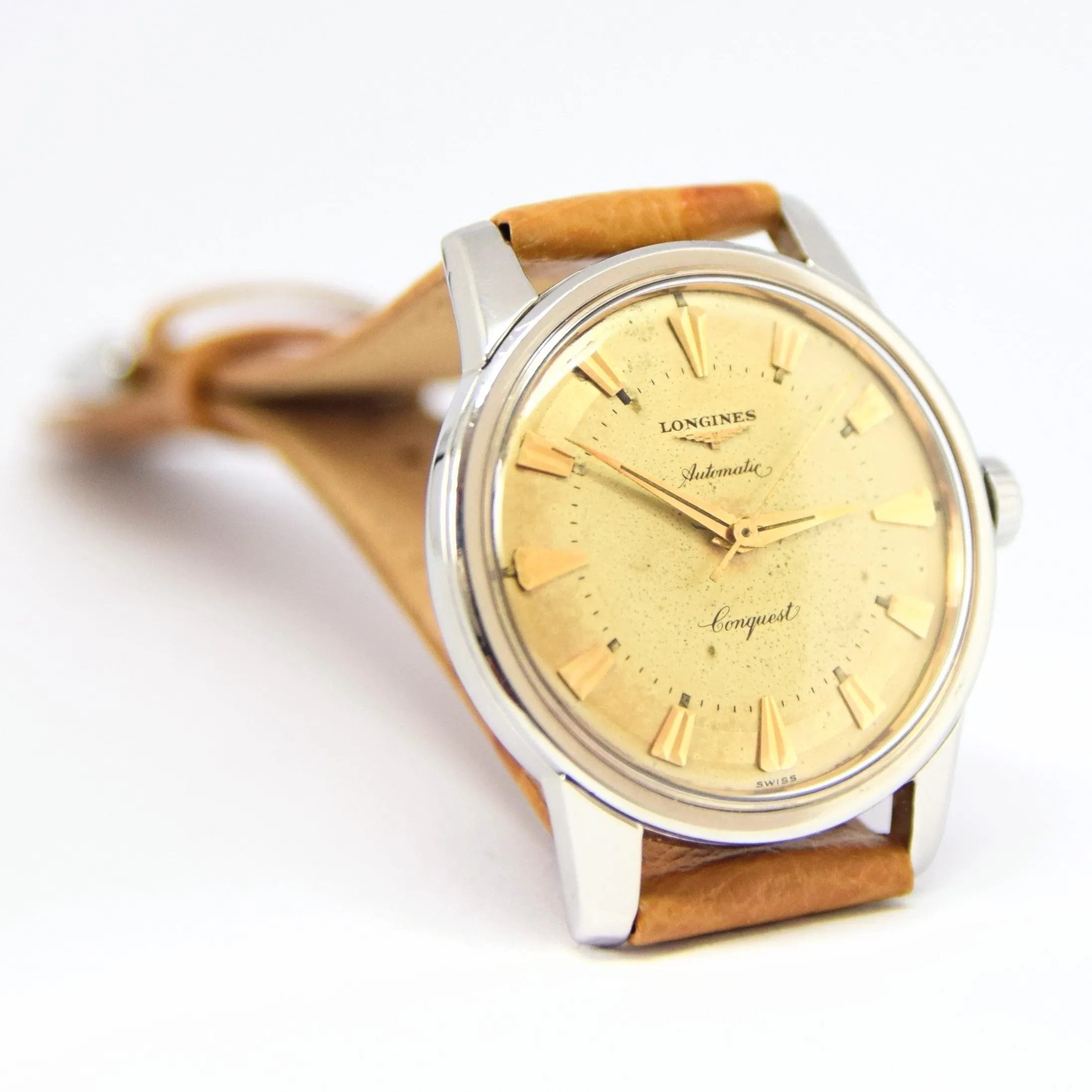 1957 Stunning Longines Conquest with Two Tone Dial Model 9000 in Stainless Steel