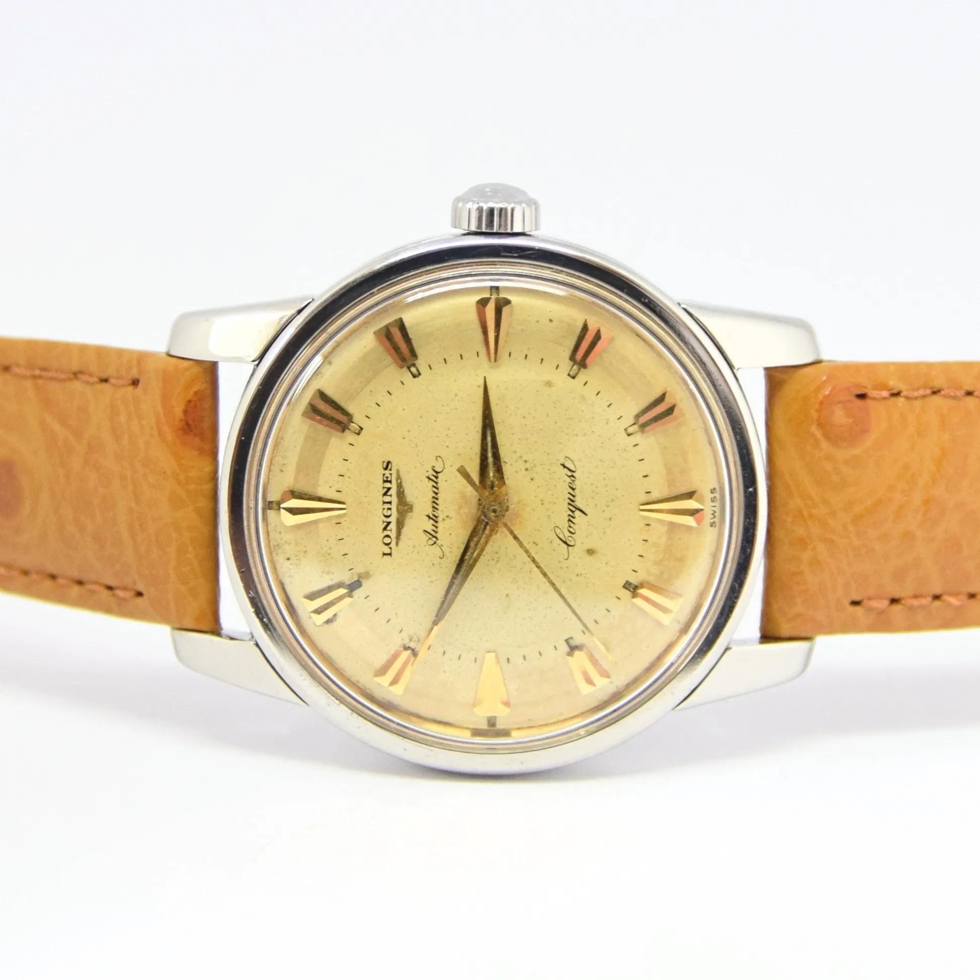 1957 Stunning Longines Conquest with Two Tone Dial Model 9000 in Stainless Steel