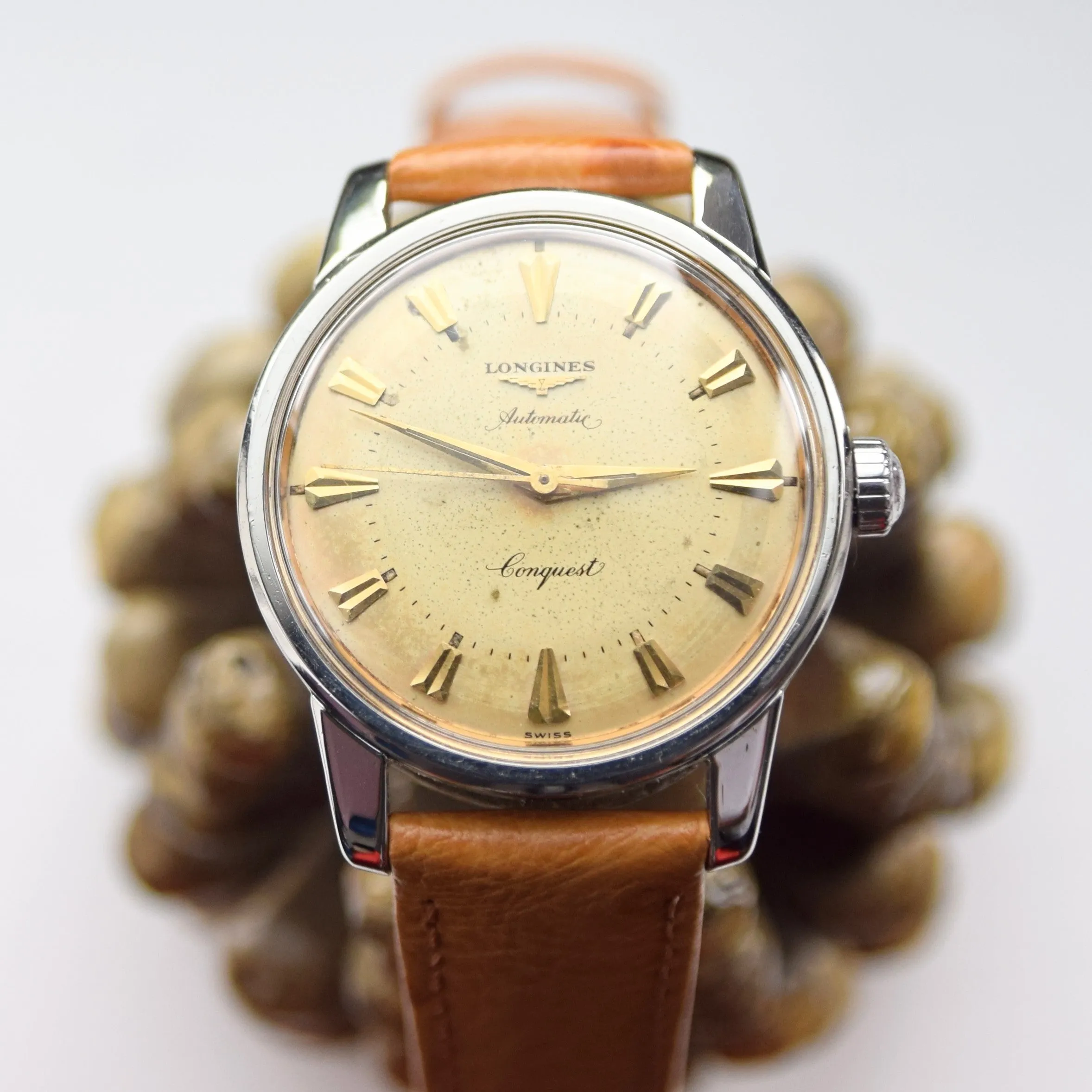1957 Stunning Longines Conquest with Two Tone Dial Model 9000 in Stainless Steel