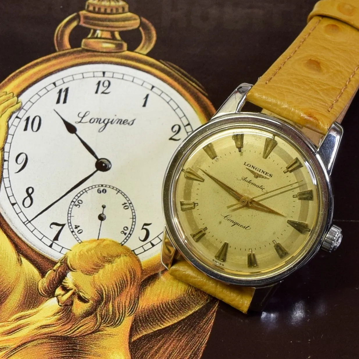 1957 Stunning Longines Conquest with Two Tone Dial Model 9000 in Stainless Steel