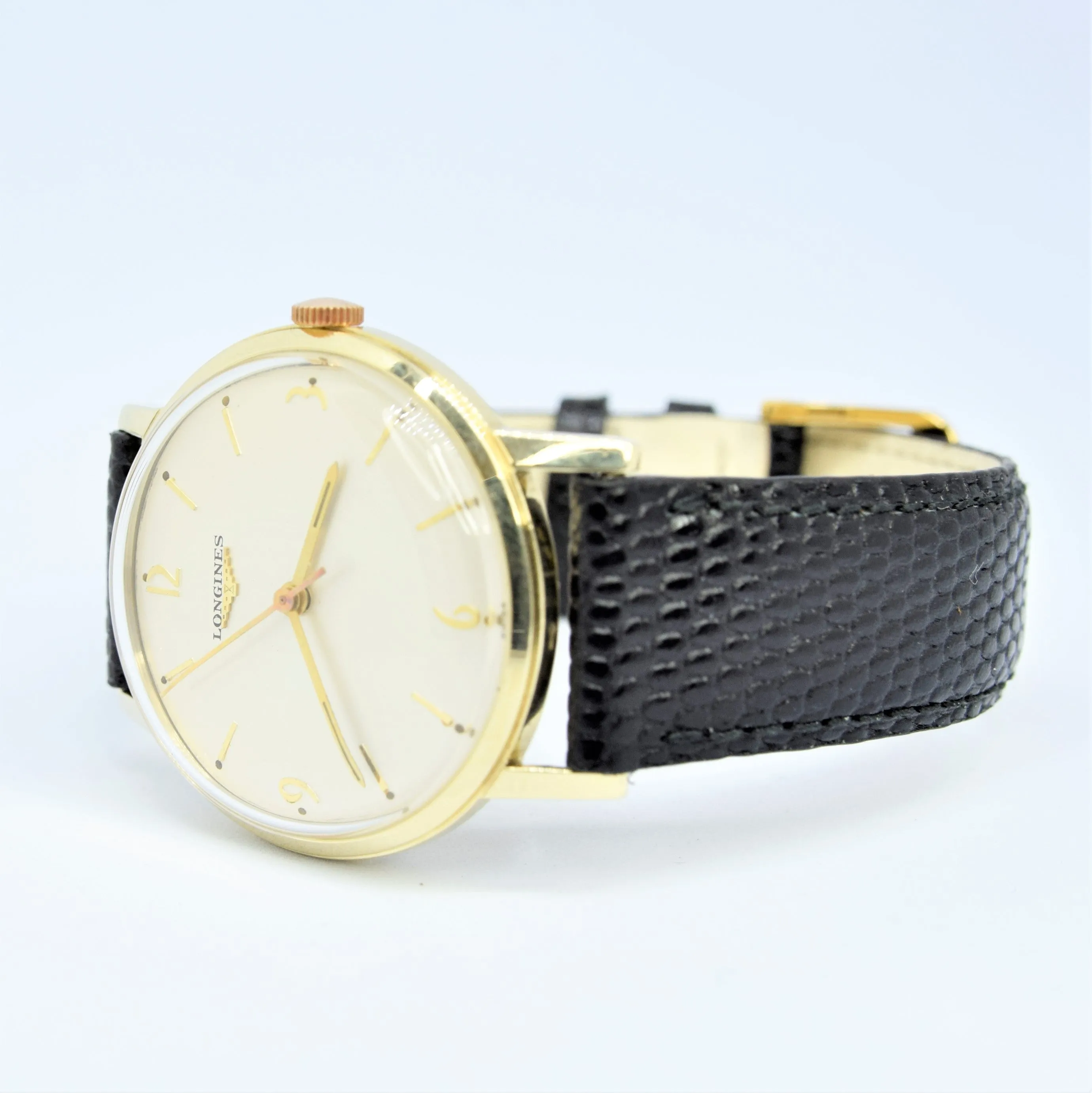 1958 Longines Solid 9ct Gold Dress Watch with Mixed Baton and Arabic Numerals Model 7089 Cal 19.4s