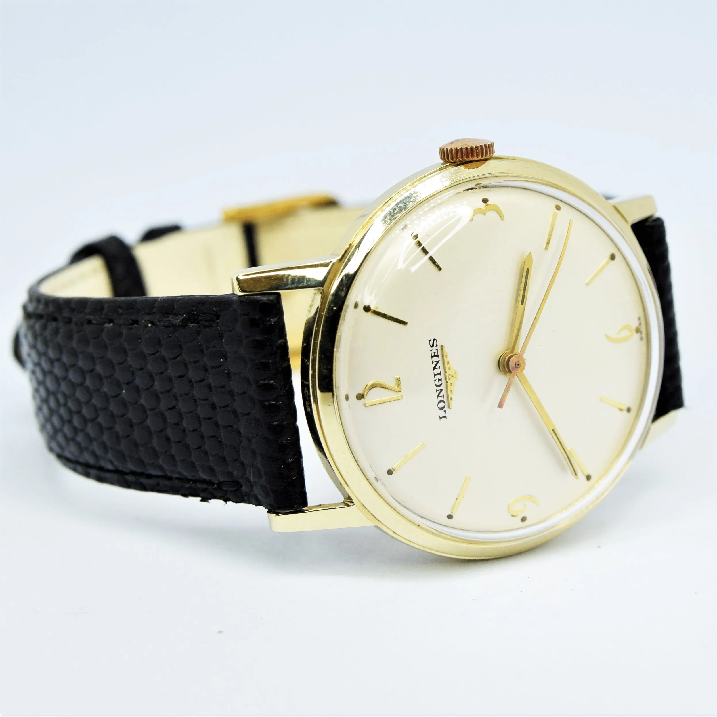 1958 Longines Solid 9ct Gold Dress Watch with Mixed Baton and Arabic Numerals Model 7089 Cal 19.4s
