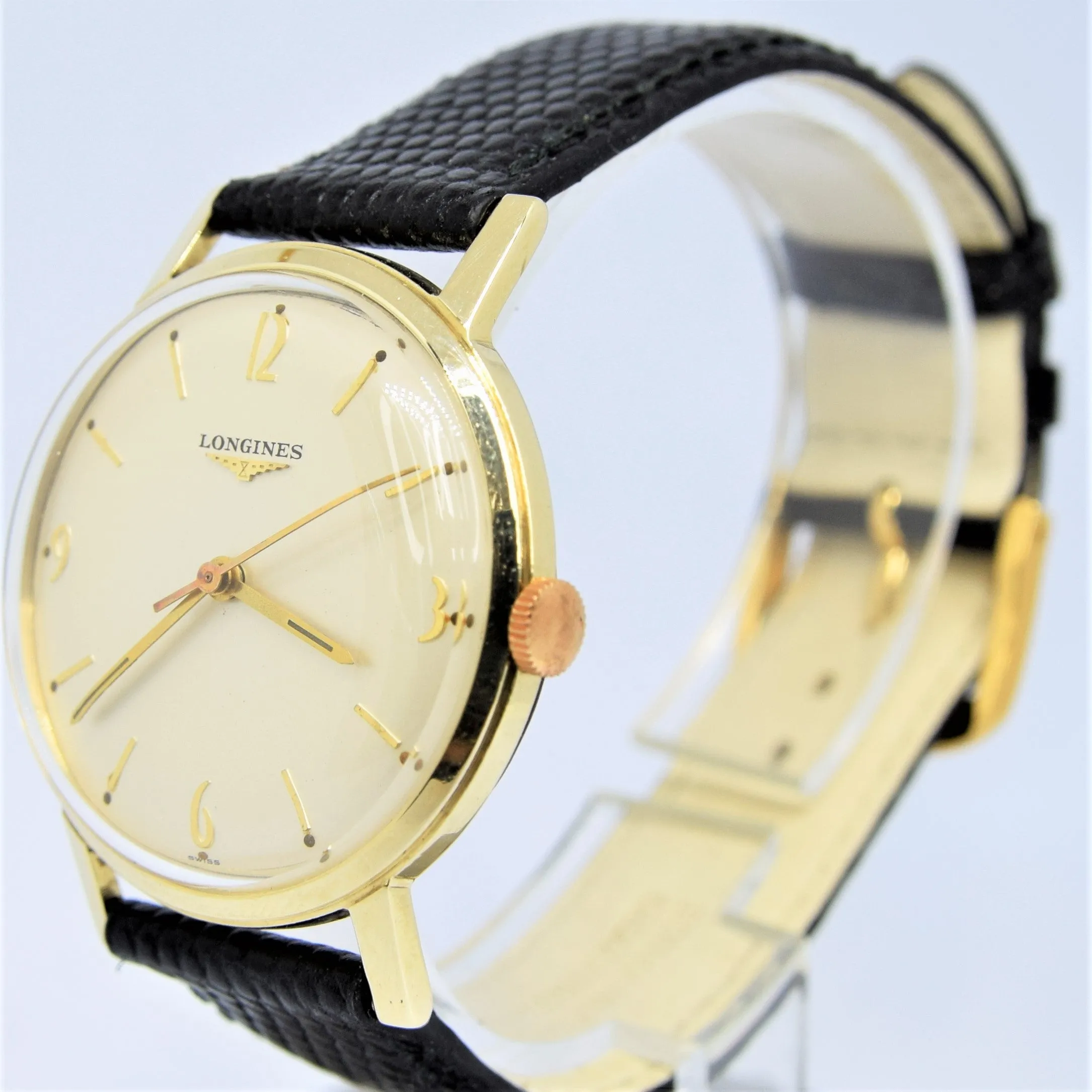 1958 Longines Solid 9ct Gold Dress Watch with Mixed Baton and Arabic Numerals Model 7089 Cal 19.4s