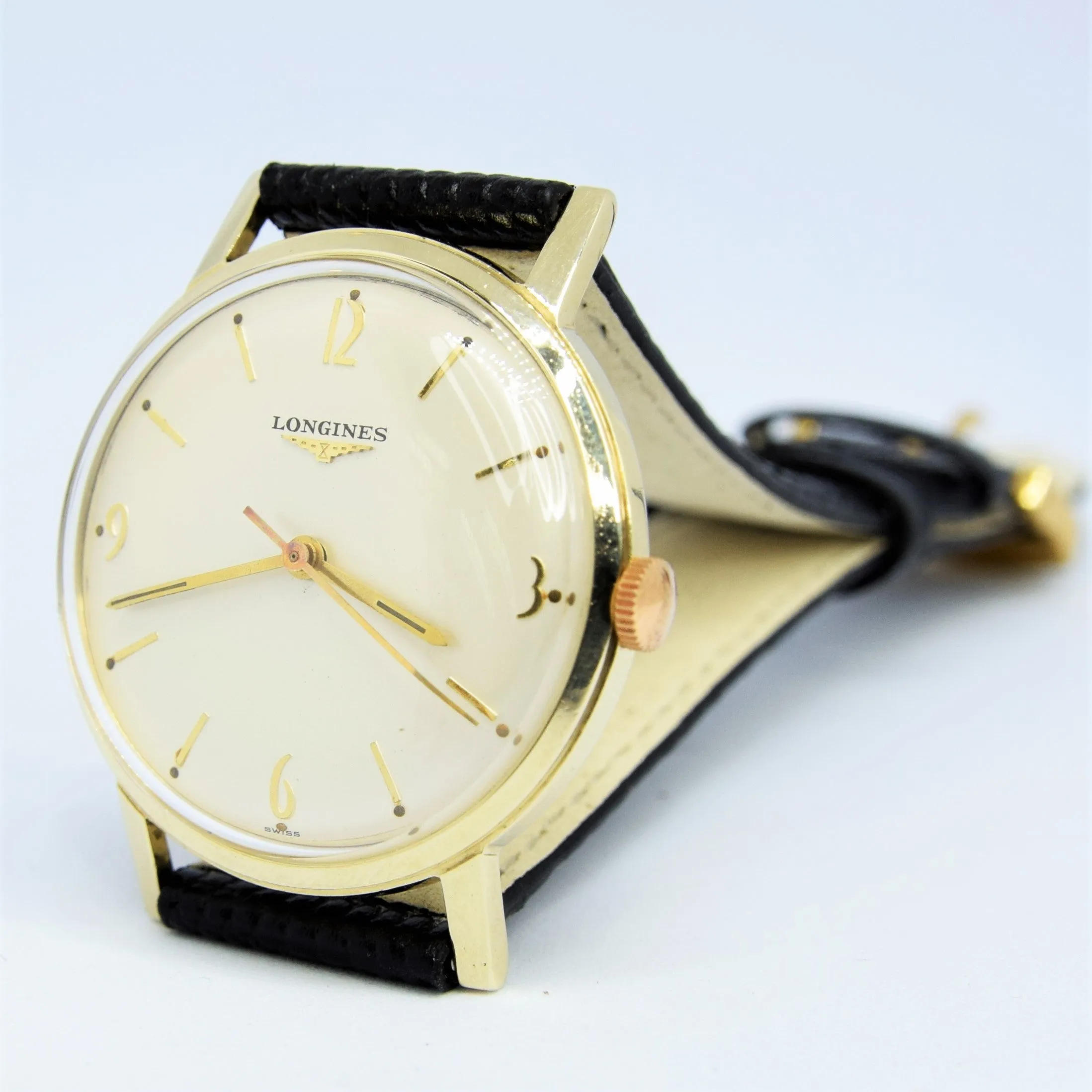 1958 Longines Solid 9ct Gold Dress Watch with Mixed Baton and Arabic Numerals Model 7089 Cal 19.4s