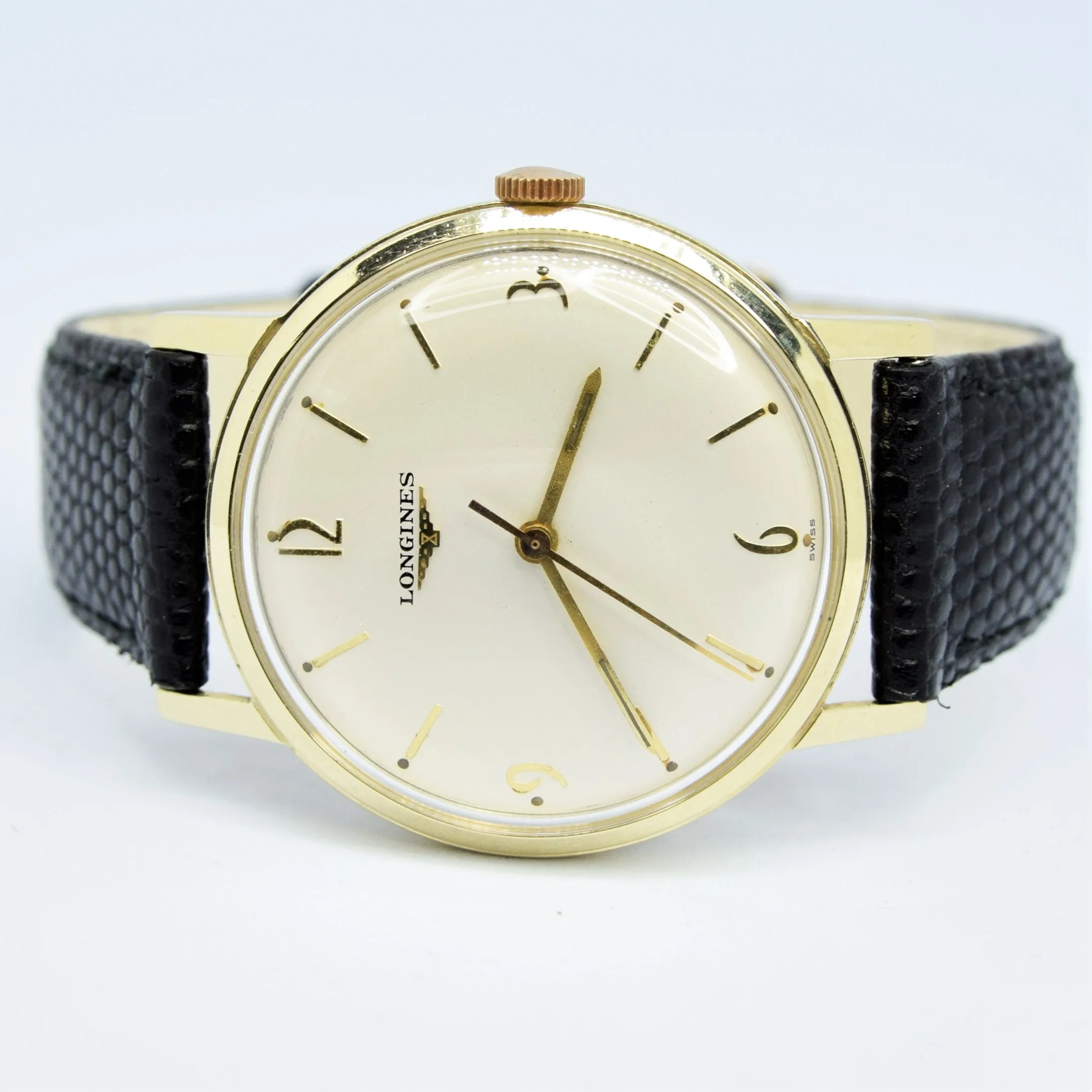 1958 Longines Solid 9ct Gold Dress Watch with Mixed Baton and Arabic Numerals Model 7089 Cal 19.4s