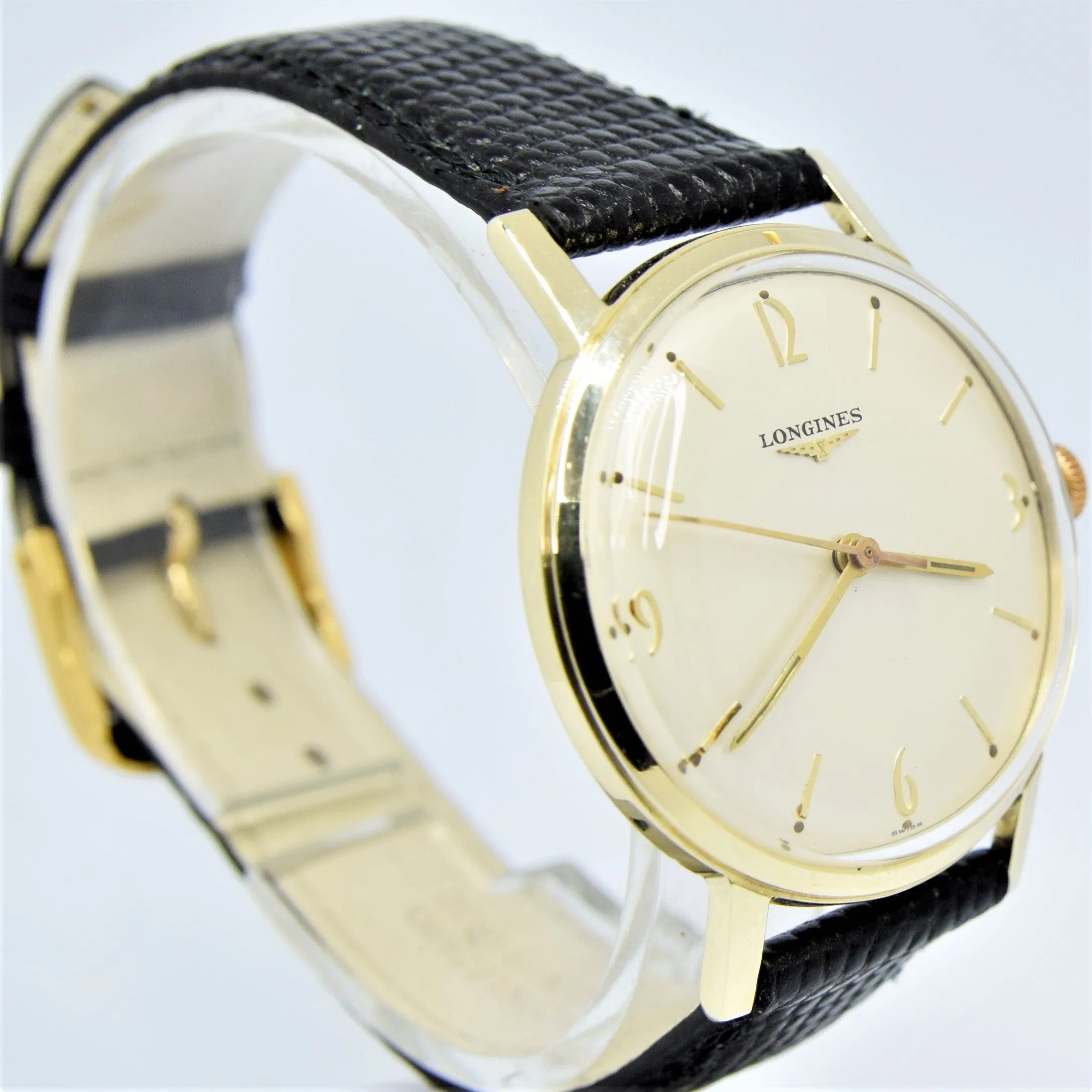 1958 Longines Solid 9ct Gold Dress Watch with Mixed Baton and Arabic Numerals Model 7089 Cal 19.4s