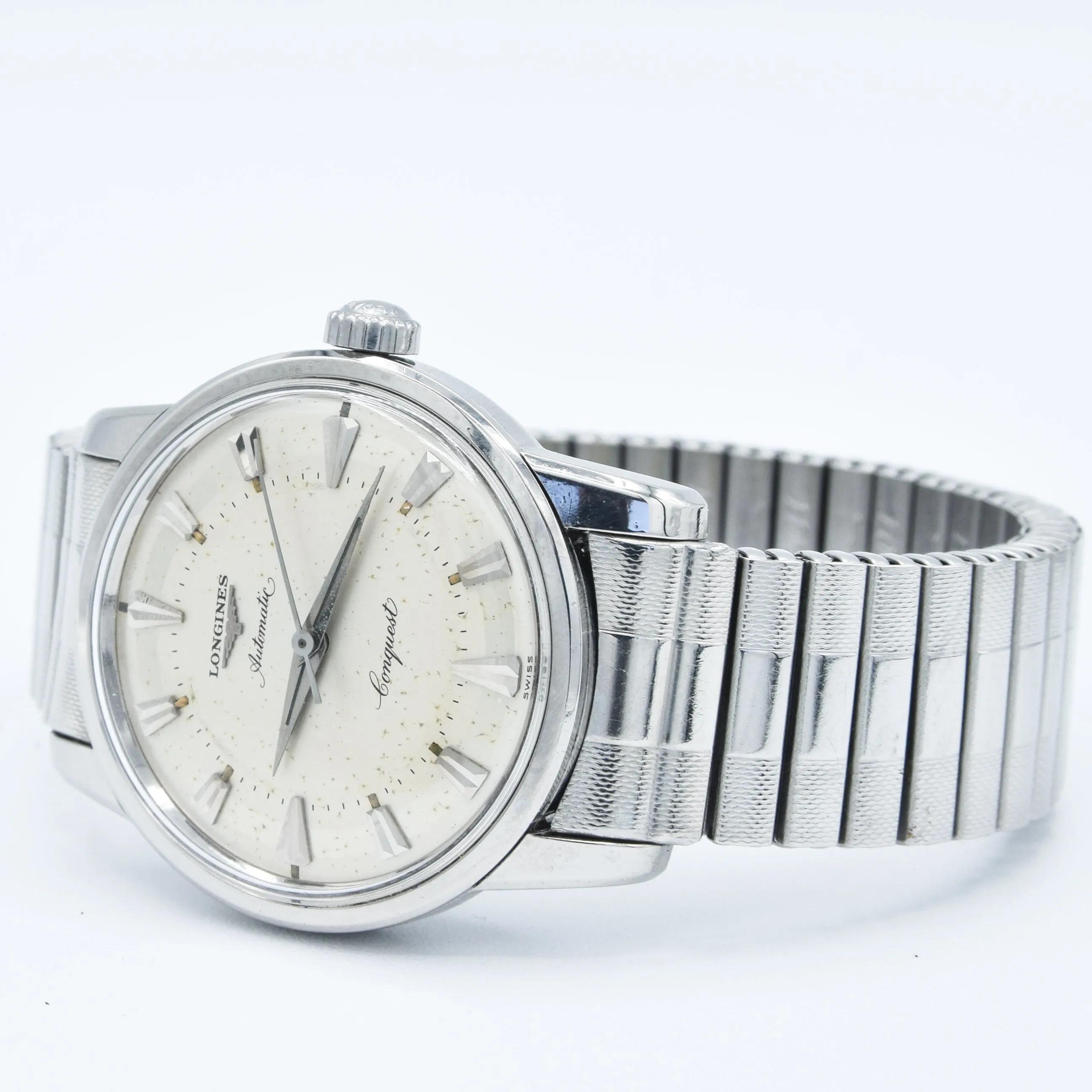 1959 Longines Conquest Model 9000 Full Set in Stainless Steel on Bracelet with Box and Papers & Tags