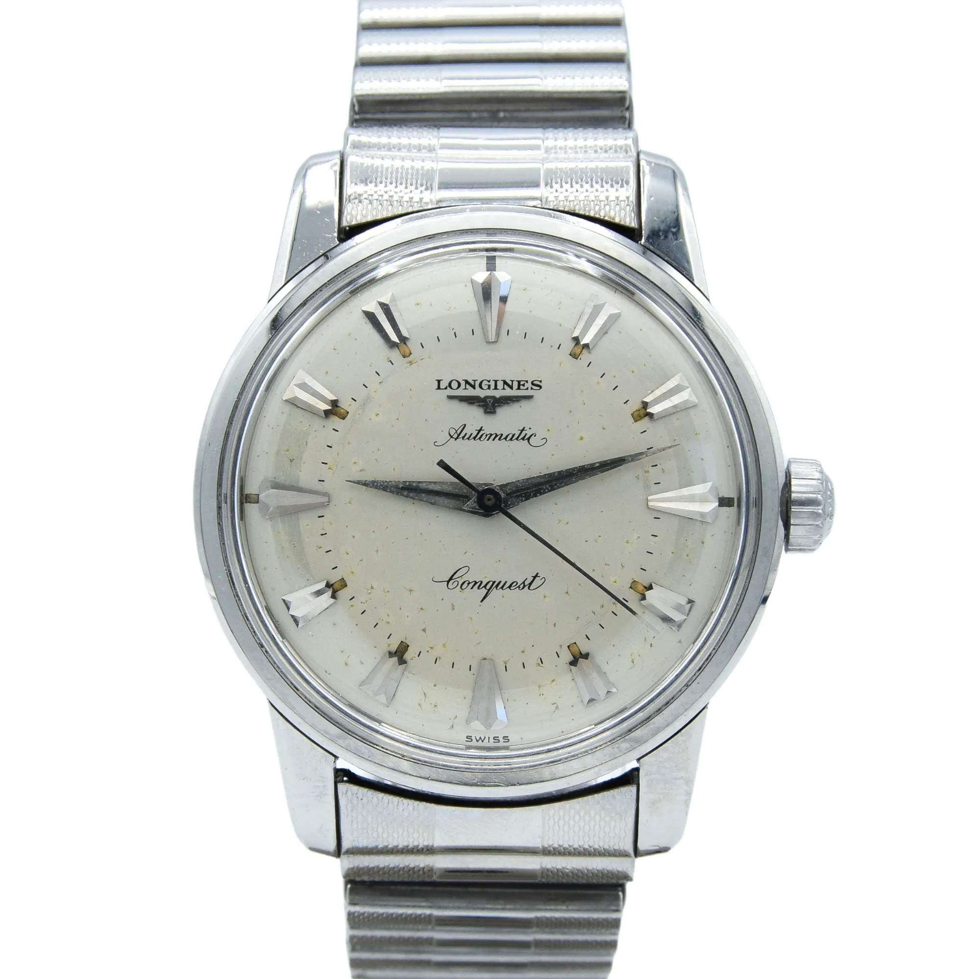 1959 Longines Conquest Model 9000 Full Set in Stainless Steel on Bracelet with Box and Papers & Tags