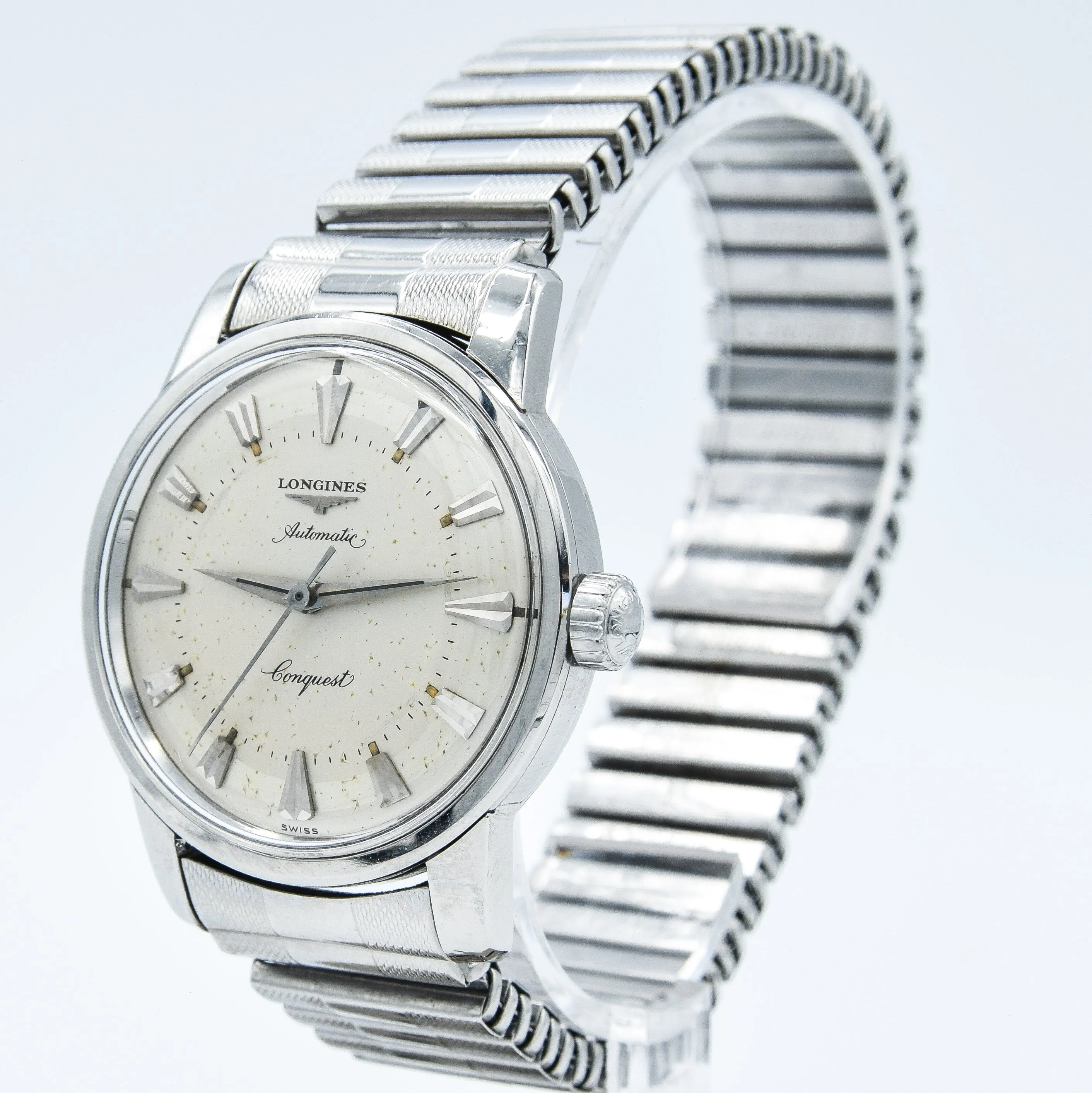 1959 Longines Conquest Model 9000 Full Set in Stainless Steel on Bracelet with Box and Papers & Tags