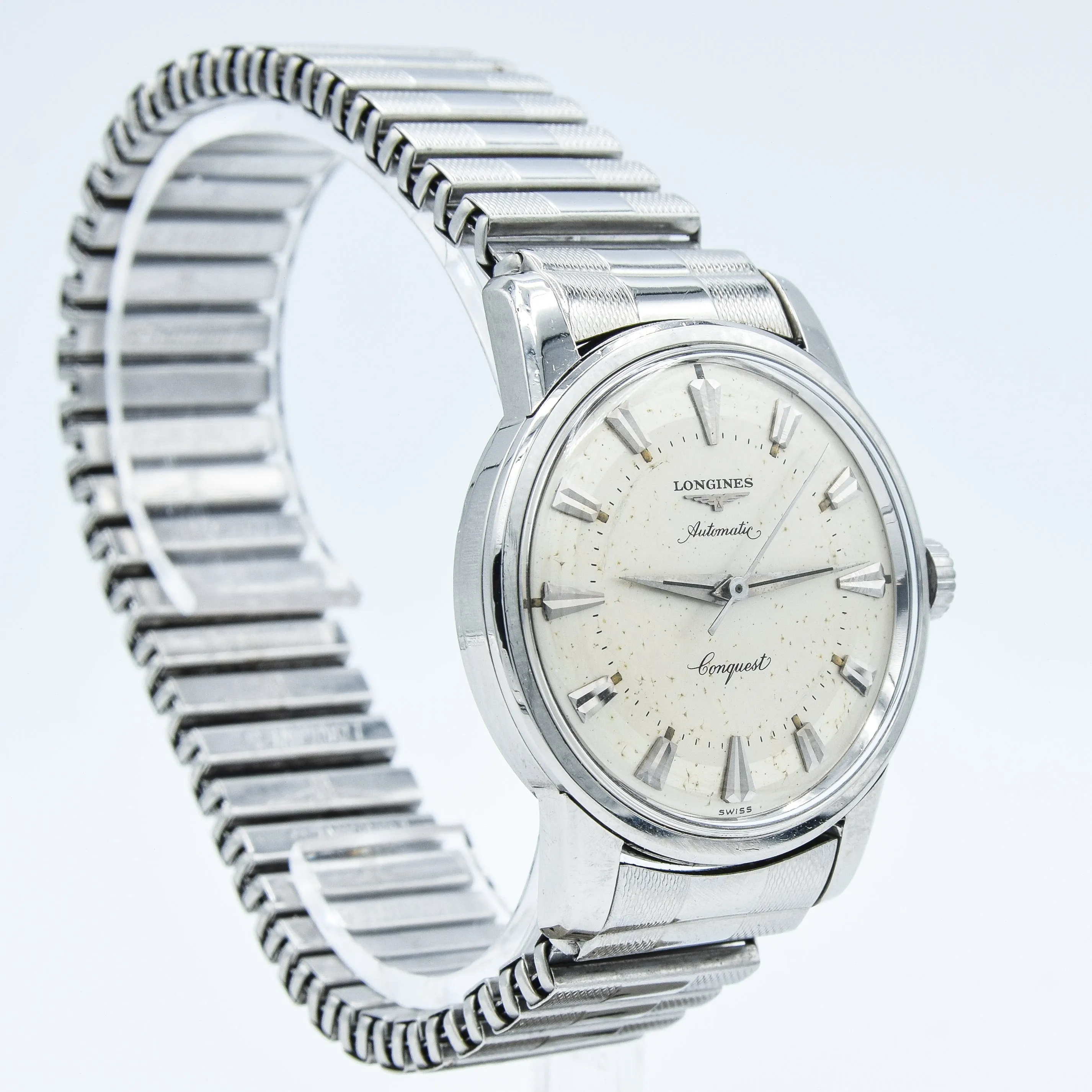 1959 Longines Conquest Model 9000 Full Set in Stainless Steel on Bracelet with Box and Papers & Tags