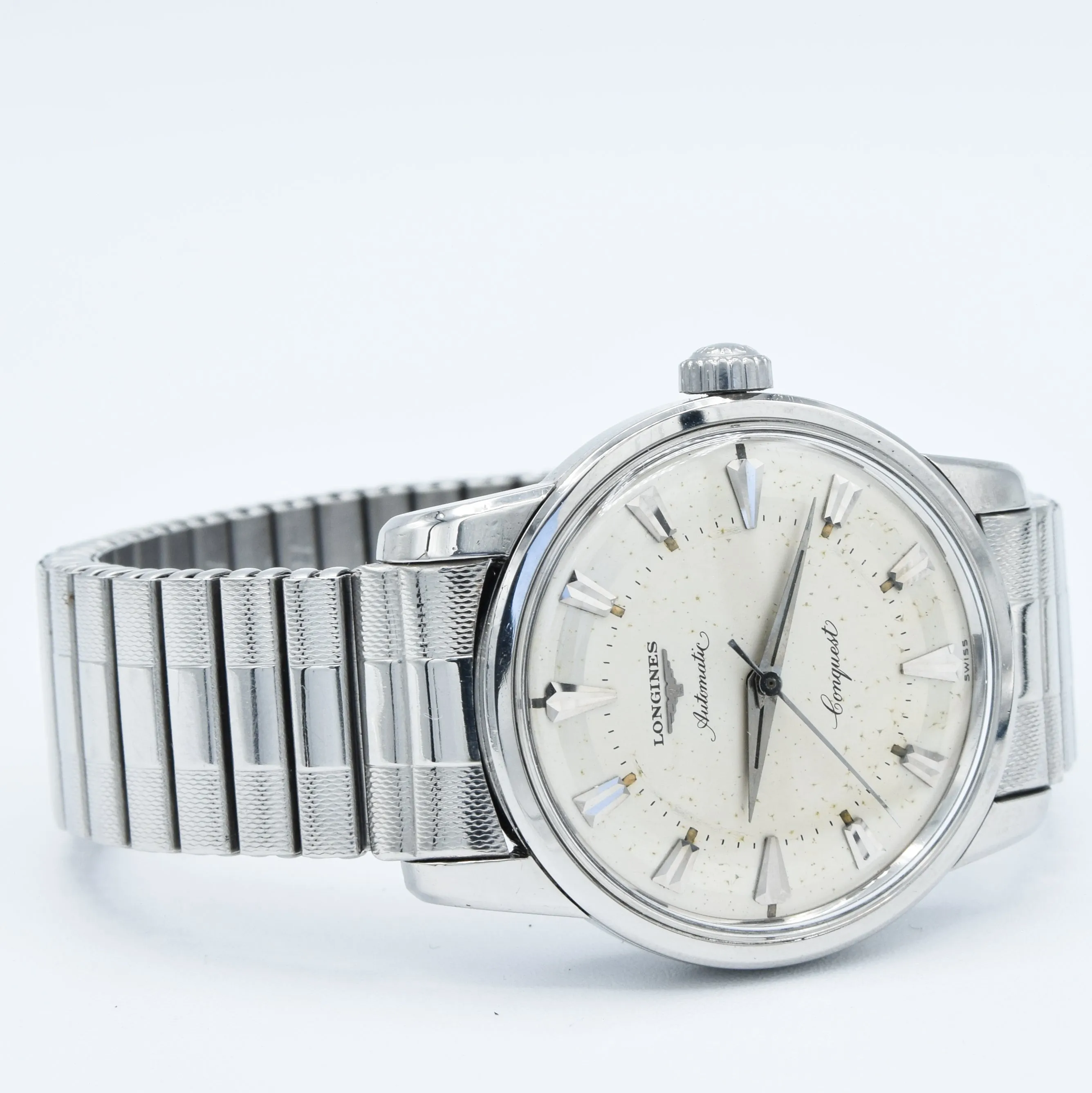 1959 Longines Conquest Model 9000 Full Set in Stainless Steel on Bracelet with Box and Papers & Tags