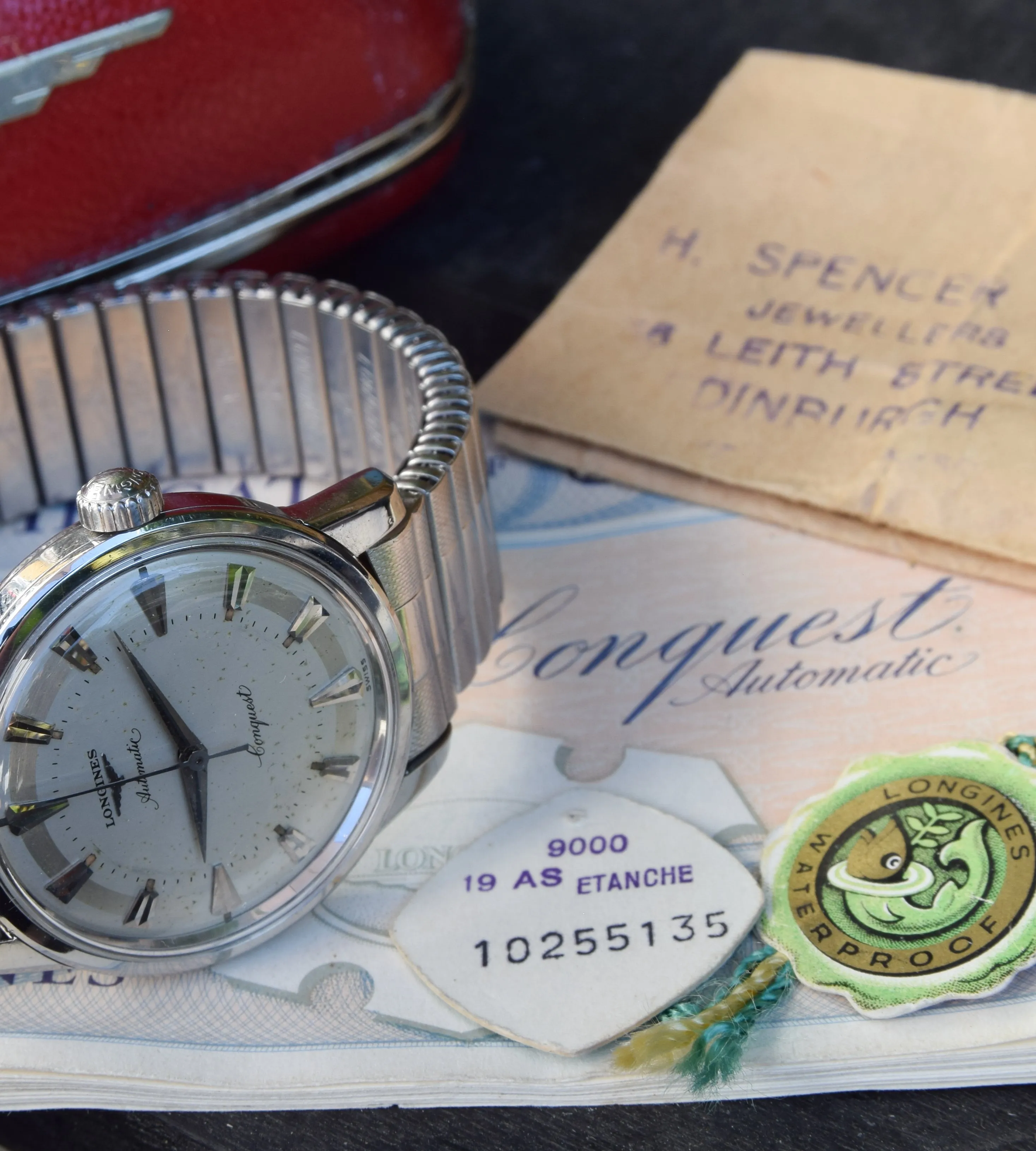 1959 Longines Conquest Model 9000 Full Set in Stainless Steel on Bracelet with Box and Papers & Tags