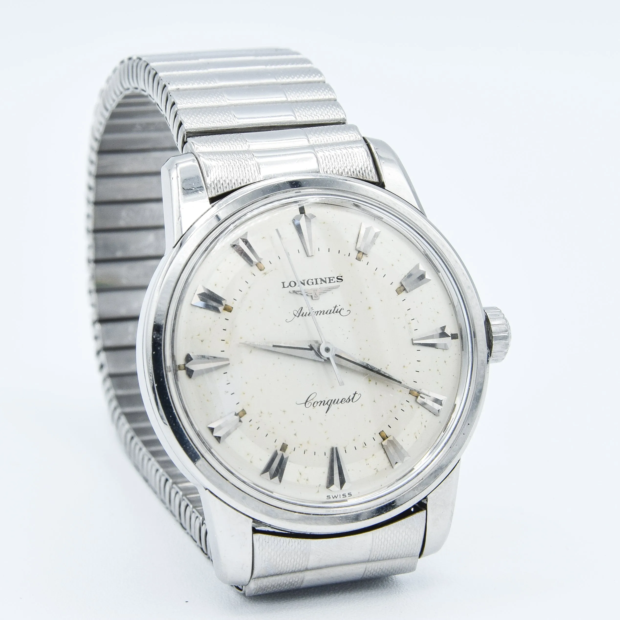 1959 Longines Conquest Model 9000 Full Set in Stainless Steel on Bracelet with Box and Papers & Tags