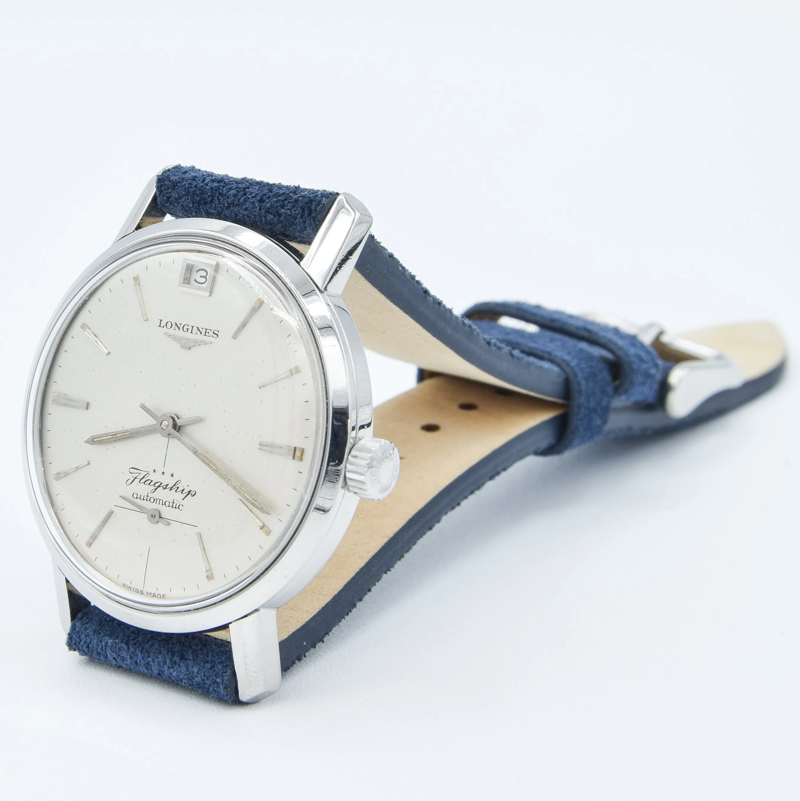 1961 Stunning Longines Flagship Automatic Date at 12 O'Clock Model 3106 in Stainless Steel