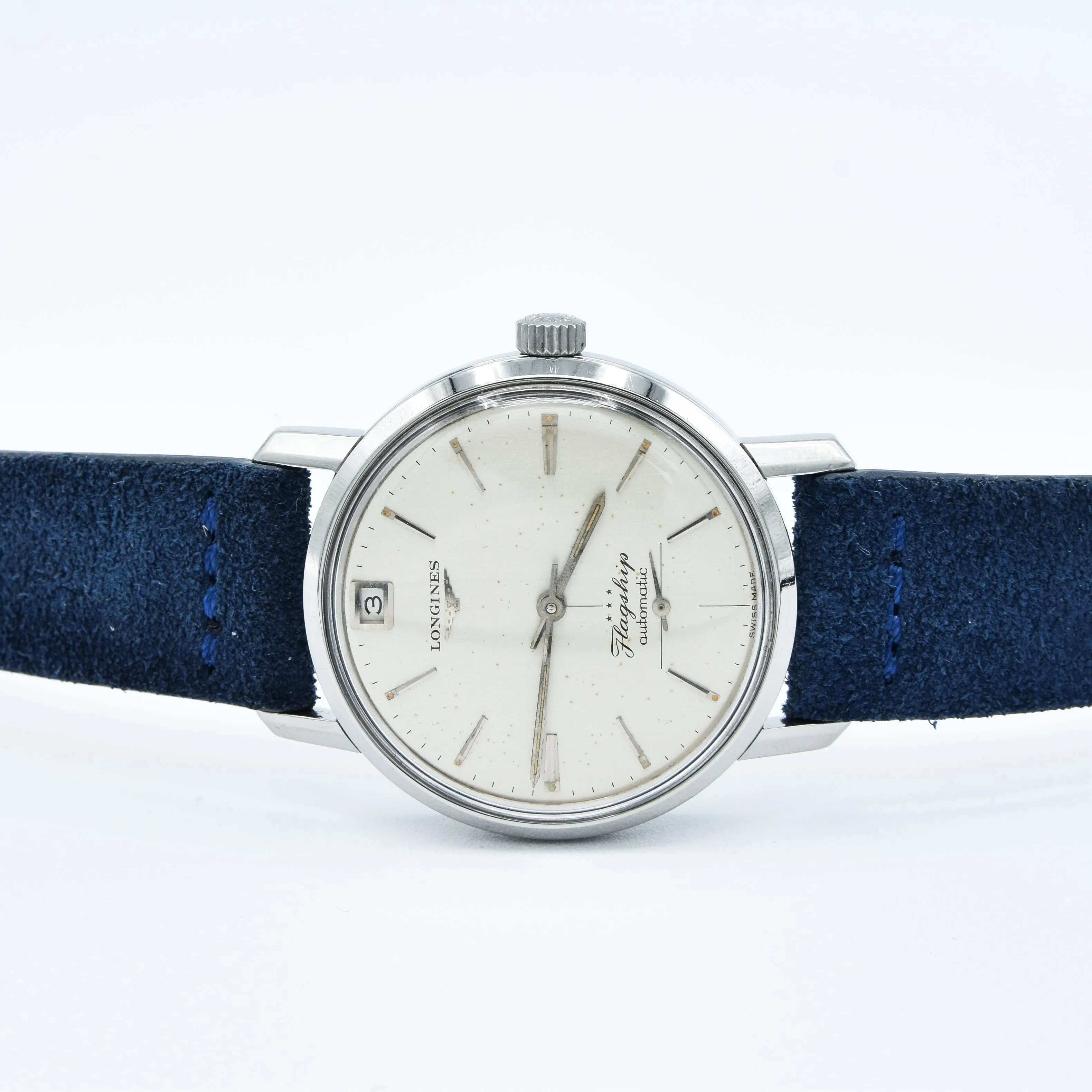 1961 Stunning Longines Flagship Automatic Date at 12 O'Clock Model 3106 in Stainless Steel