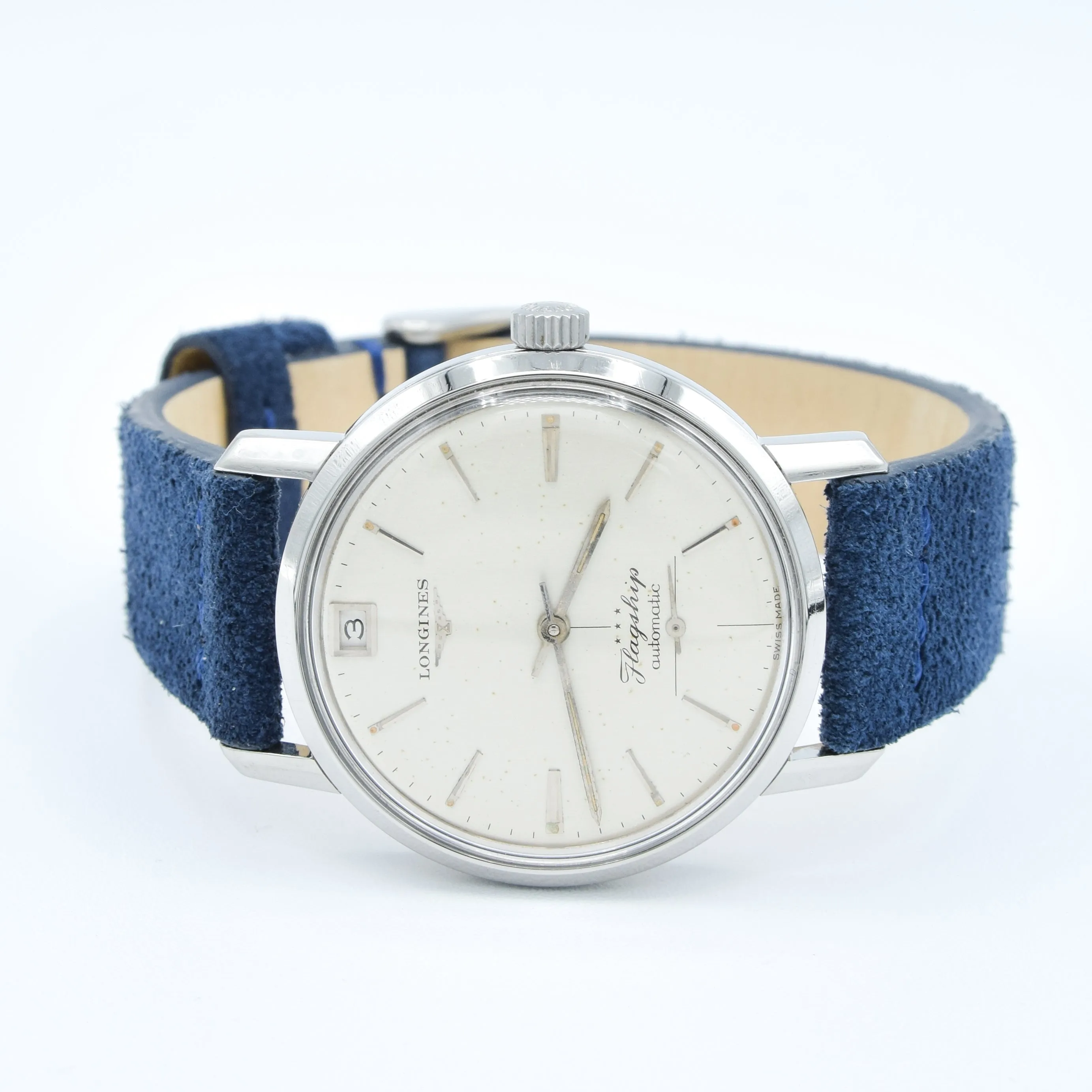 1961 Stunning Longines Flagship Automatic Date at 12 O'Clock Model 3106 in Stainless Steel