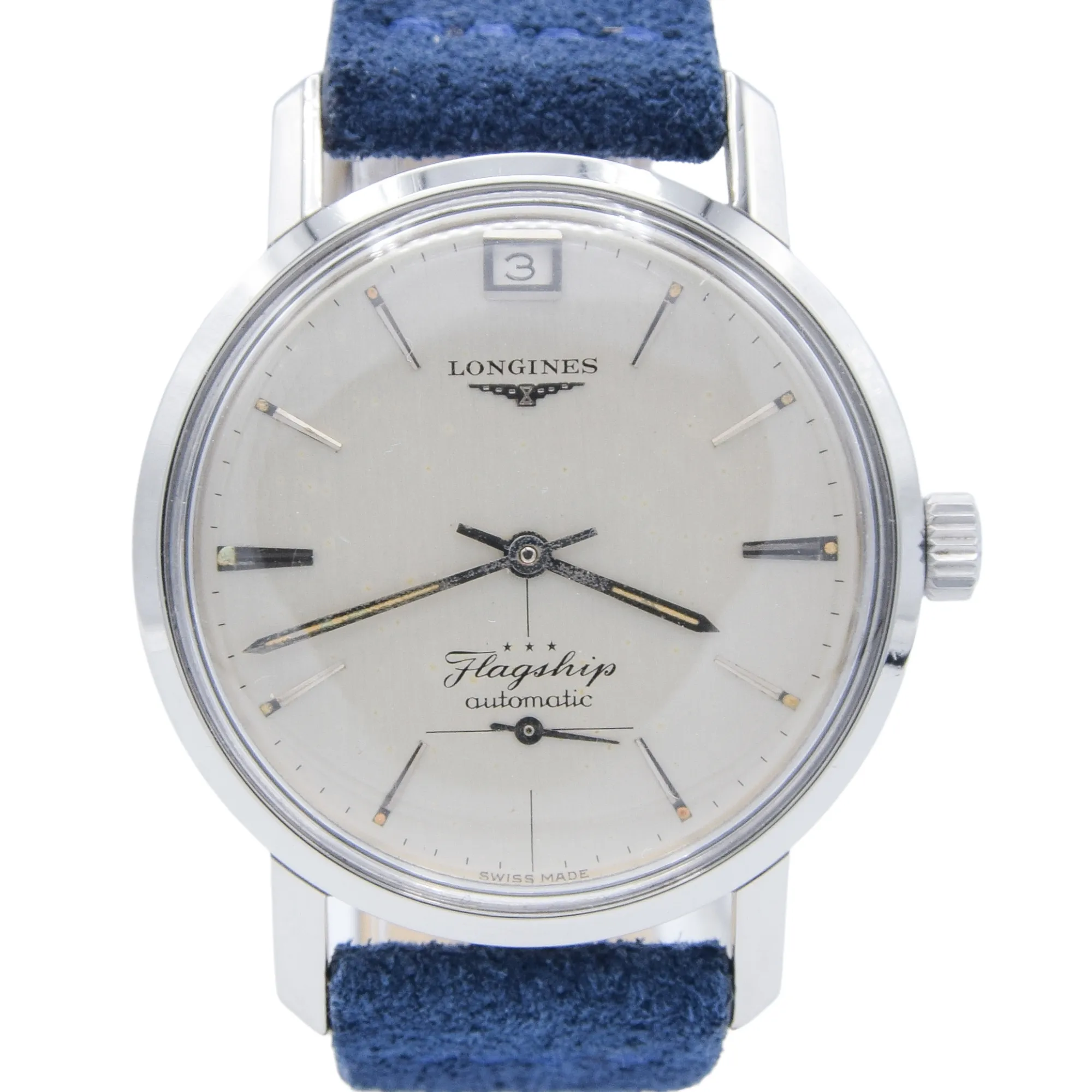 1961 Stunning Longines Flagship Automatic Date at 12 O'Clock Model 3106 in Stainless Steel