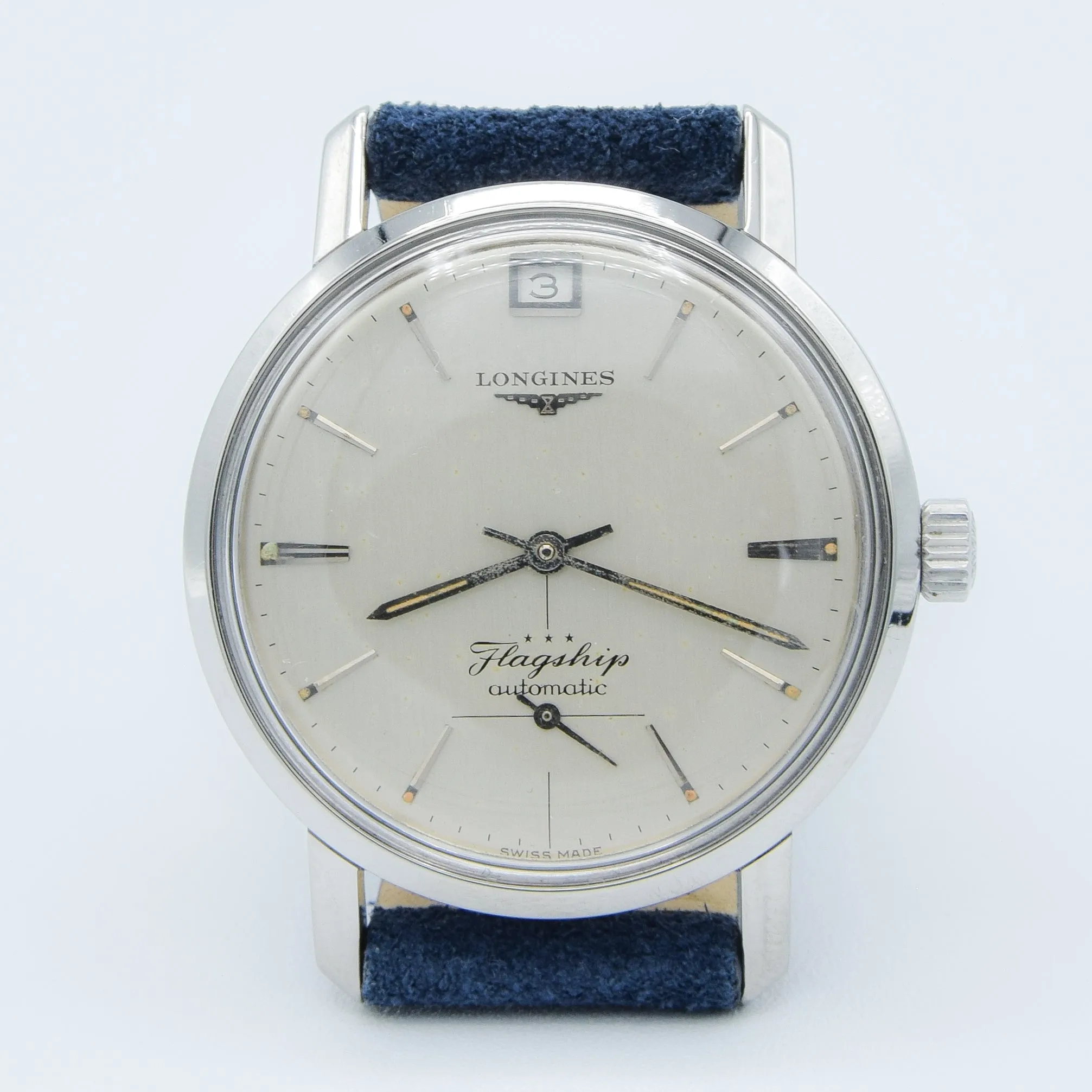 1961 Stunning Longines Flagship Automatic Date at 12 O'Clock Model 3106 in Stainless Steel