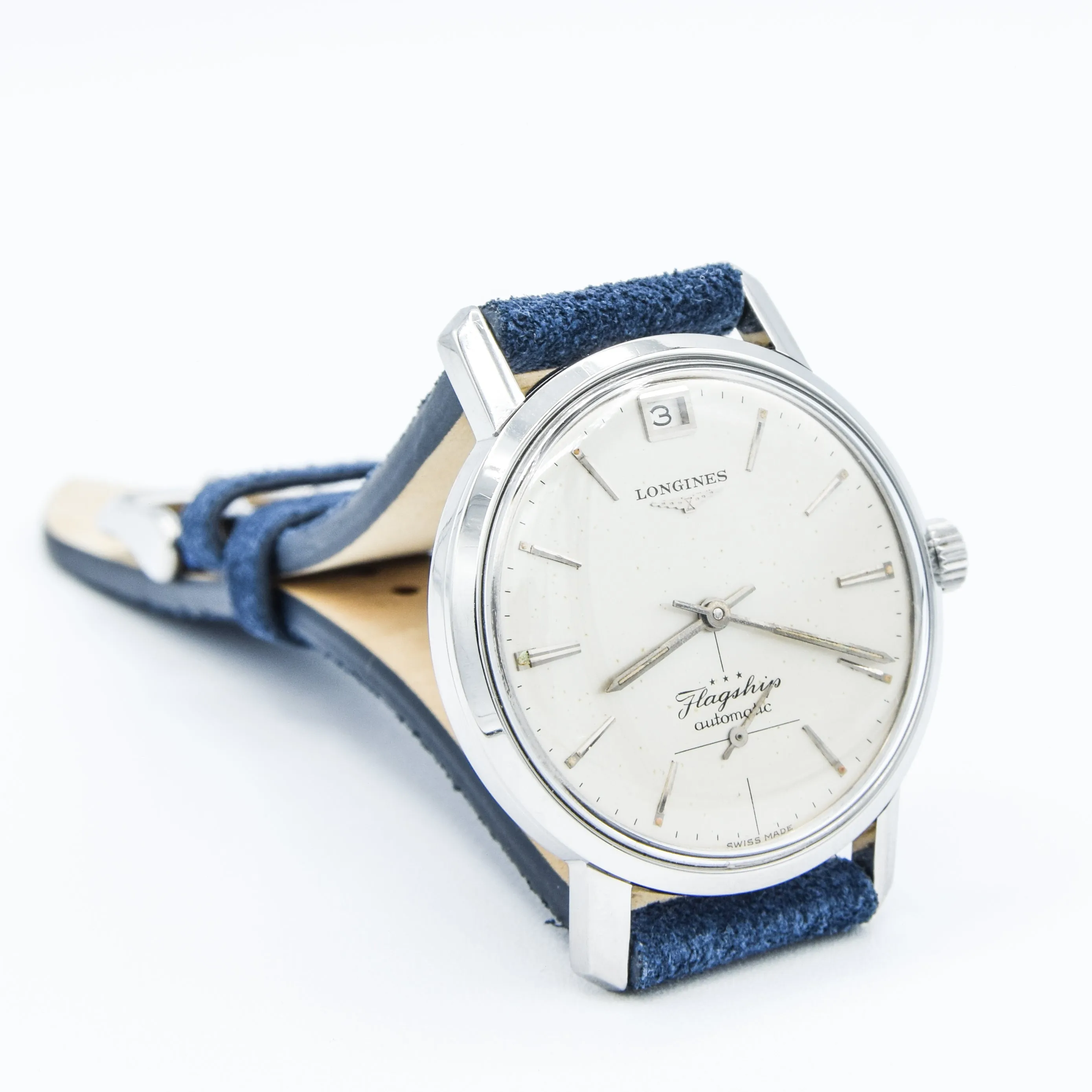 1961 Stunning Longines Flagship Automatic Date at 12 O'Clock Model 3106 in Stainless Steel