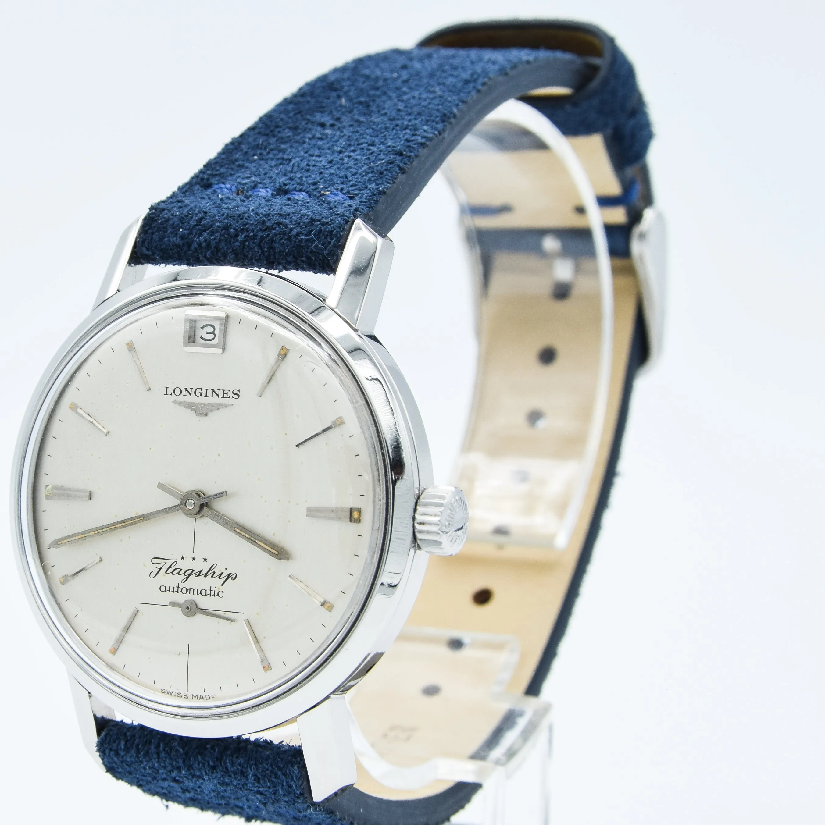 1961 Stunning Longines Flagship Automatic Date at 12 O'Clock Model 3106 in Stainless Steel