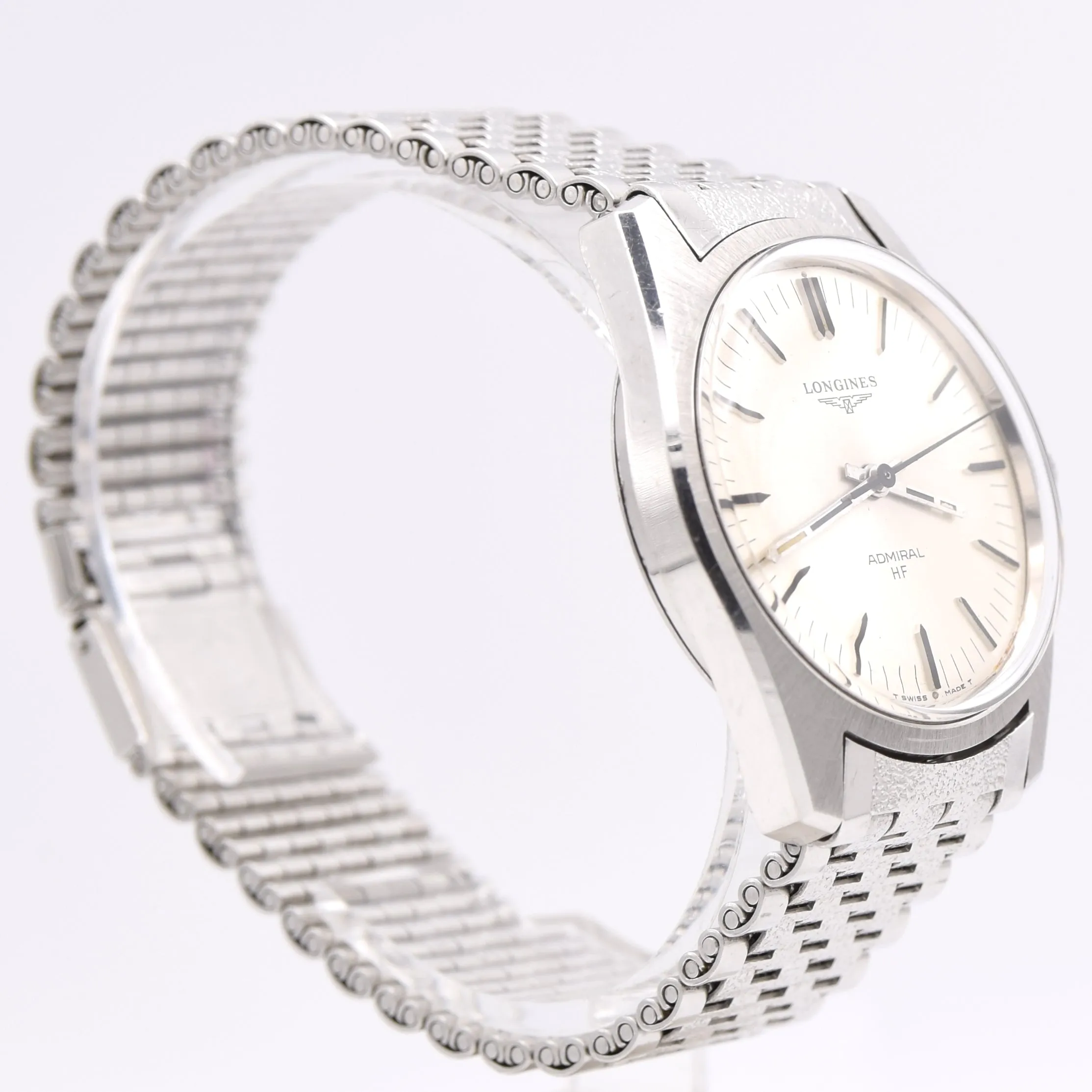 1973 circa Longines Admiral HF Ref. 2301 -1 steel vintage wristwatch on rare fitted NSA bracelet