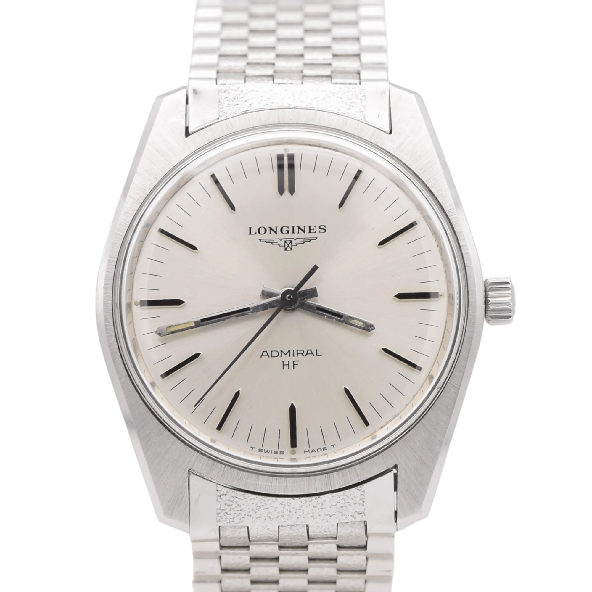 1973 circa Longines Admiral HF Ref. 2301 -1 steel vintage wristwatch on rare fitted NSA bracelet